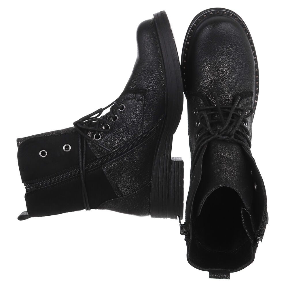Ital-Design Damen Boots mit Schnürung und Reißverschluss für Alltag Stiefelette (90542934) Blockabsatz Schnürstiefeletten in Schwarz