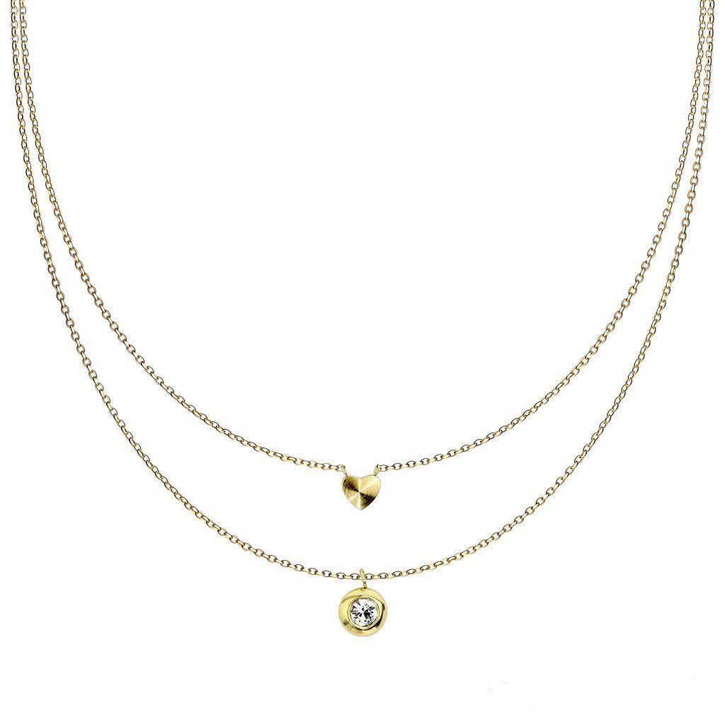 BUNGSA gold Halskette mit Kristall Ketten-Set verschiedene Doppelkette Herz Varianten und aus (1-tlg), Necklace rundem