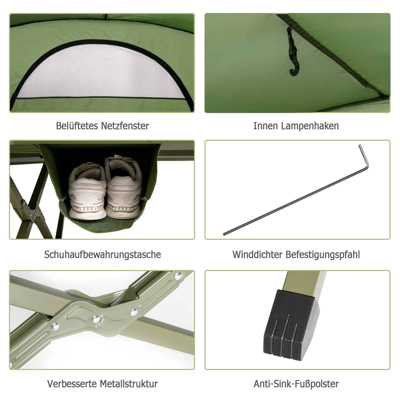 Campingzelt, grün COSTWAY Kuppelzelt mit Personen: Tasche 2,