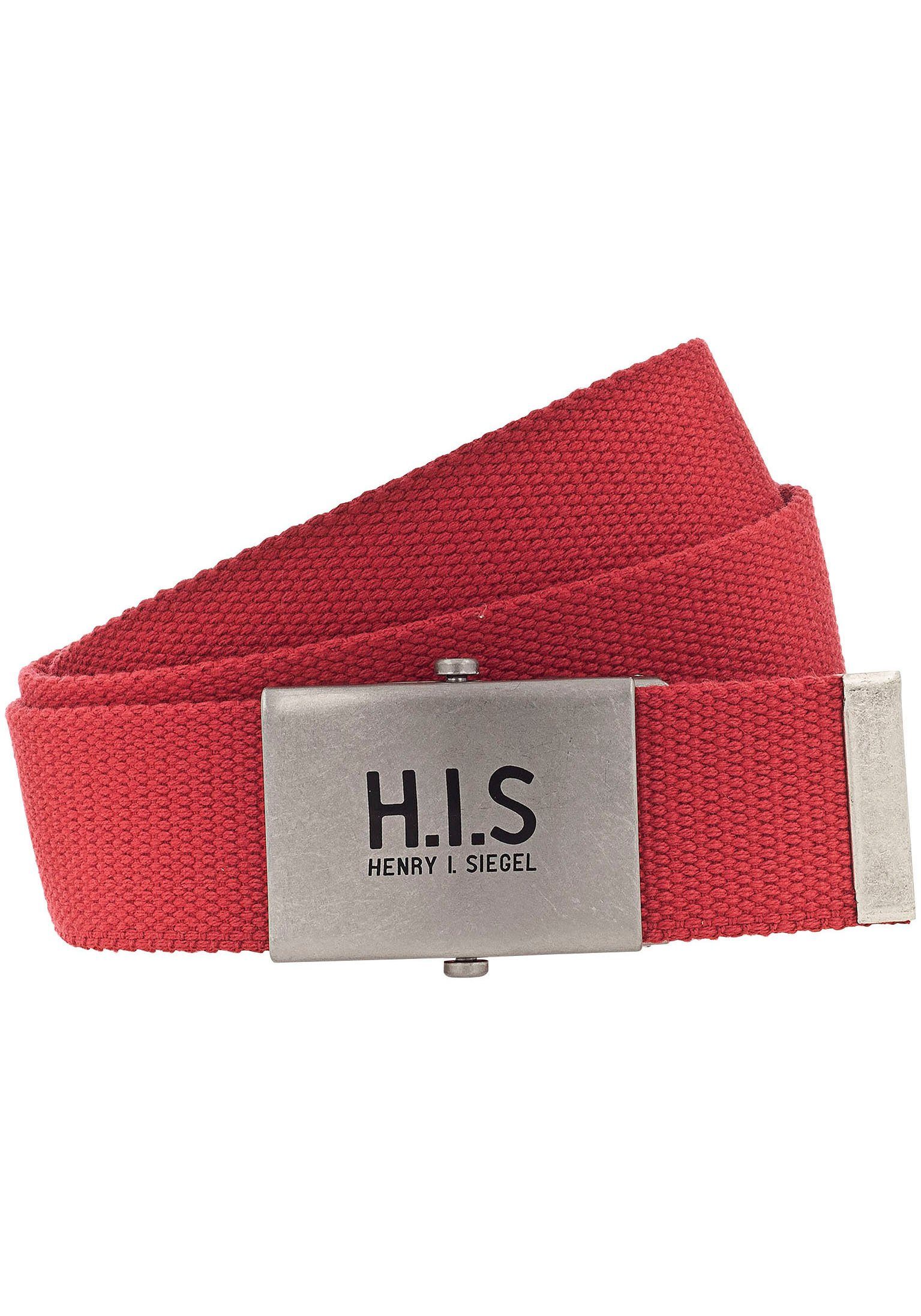 H.I.S Stoffgürtel der Bandgürtel Logo Koppelschließe rot auf mit H.I.S