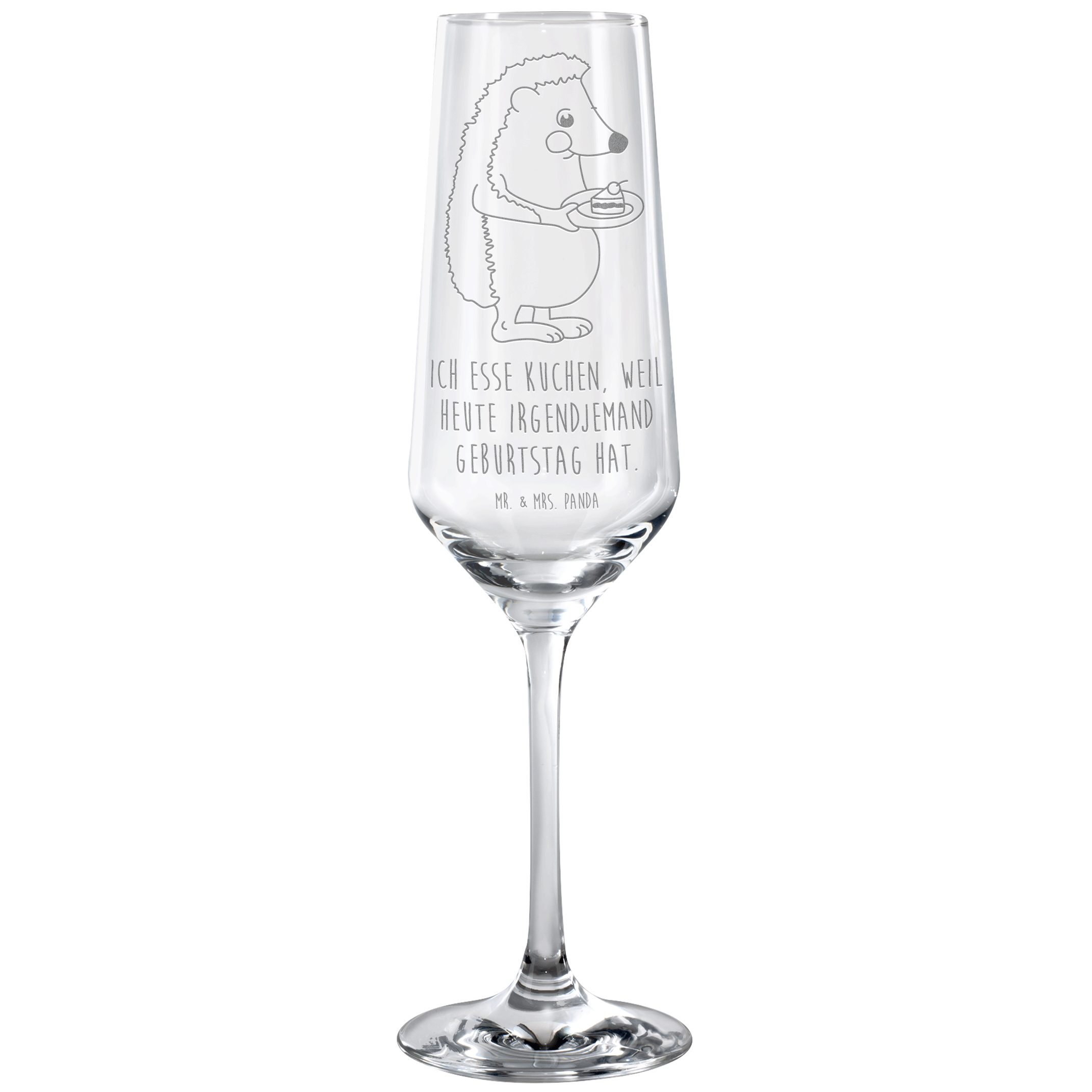 Mr. & Mrs. Panda Sektglas Igel Kuchenstück - Transparent - Geschenk, lustige Sprüche, Spülmasch, Premium Glas, Hochwertige Gravur