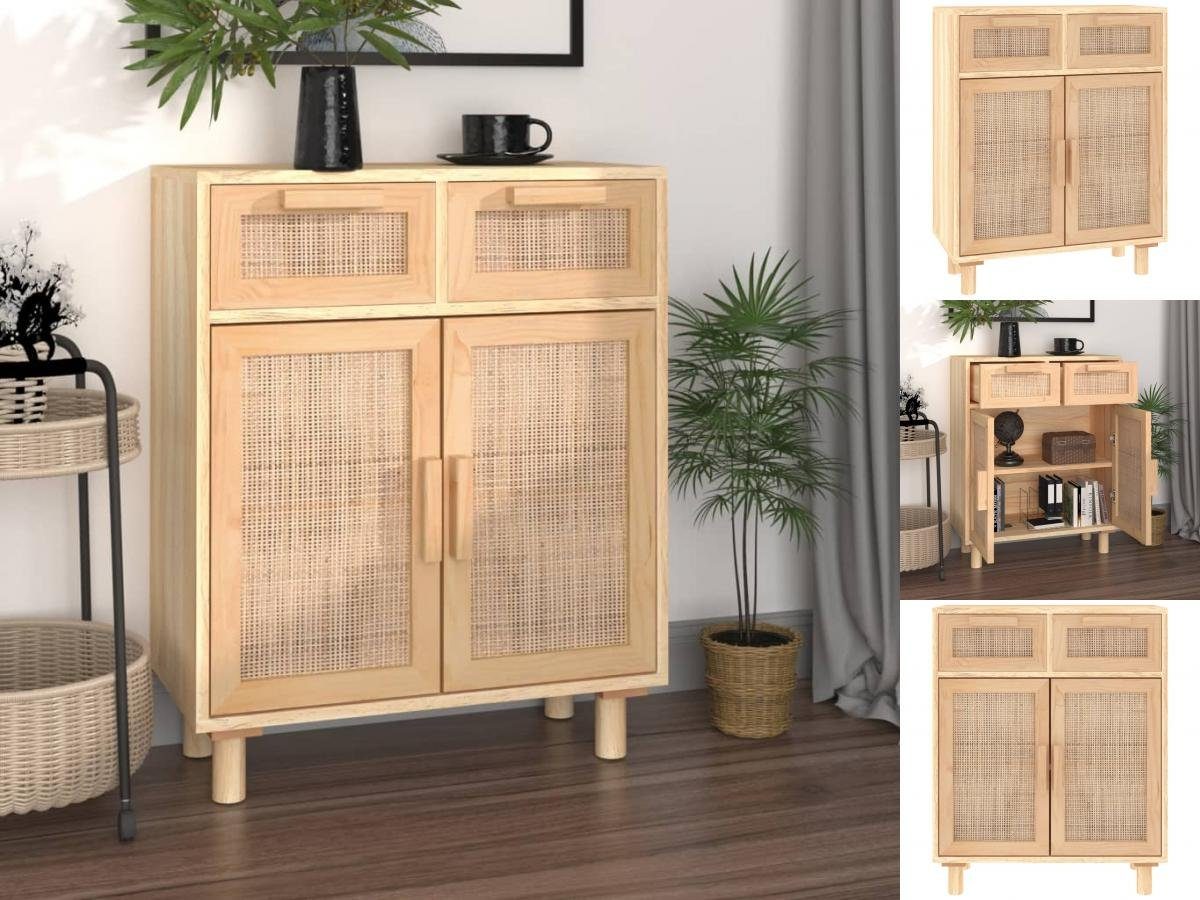 vidaXL Anrichte Sideboard Braun 60x30x75 cm Massivholz Kiefer und Natur-Rattan