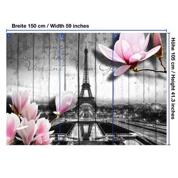 wandmotiv24 Fototapete Holz Blüten Paris Grau, glatt, Wandtapete, Motivtapete, matt, Vliestapete