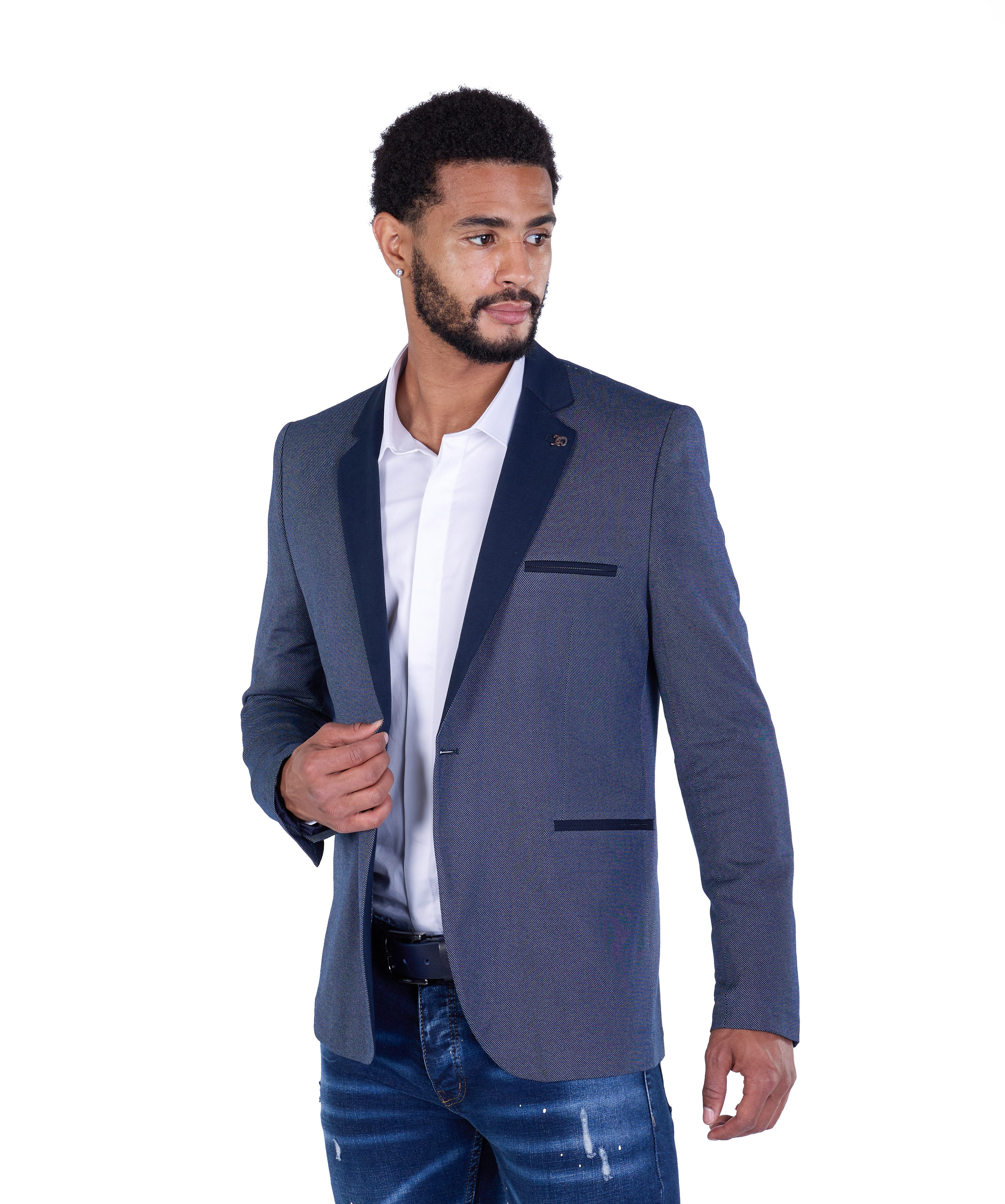 Denim Distriqt Jerseysakko Herren Slim Fit Sakko in Jeansoptik Navy Gr. 48 günstig online kaufen