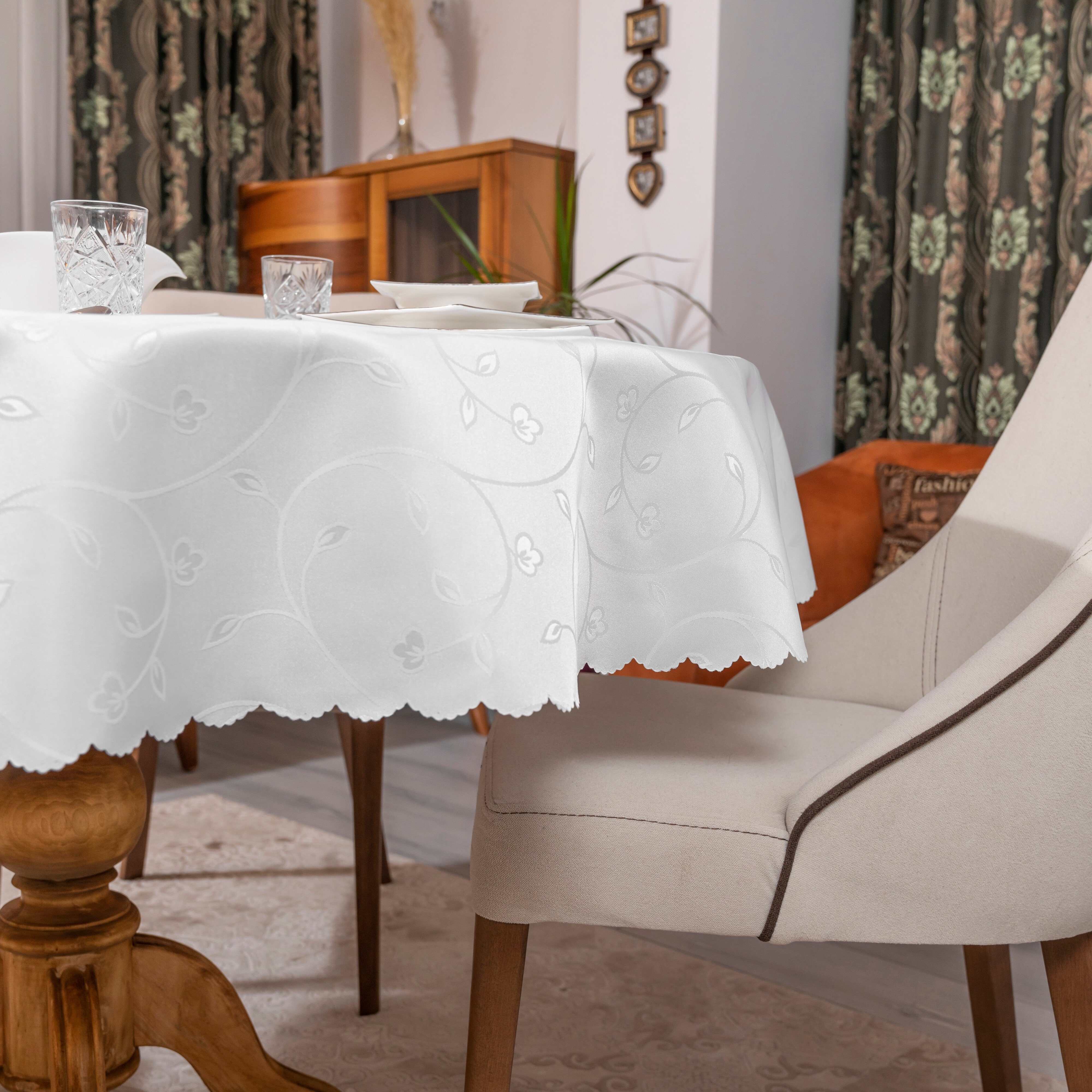 Simurq Tischdecke Abwaschbar Table Beige - Rund Cloth) Lotuseffekt, Tischtuch Pflegeleicht (Tischdecke Tischdecken & Tischdecke Grau Wasserabweisend - weiß