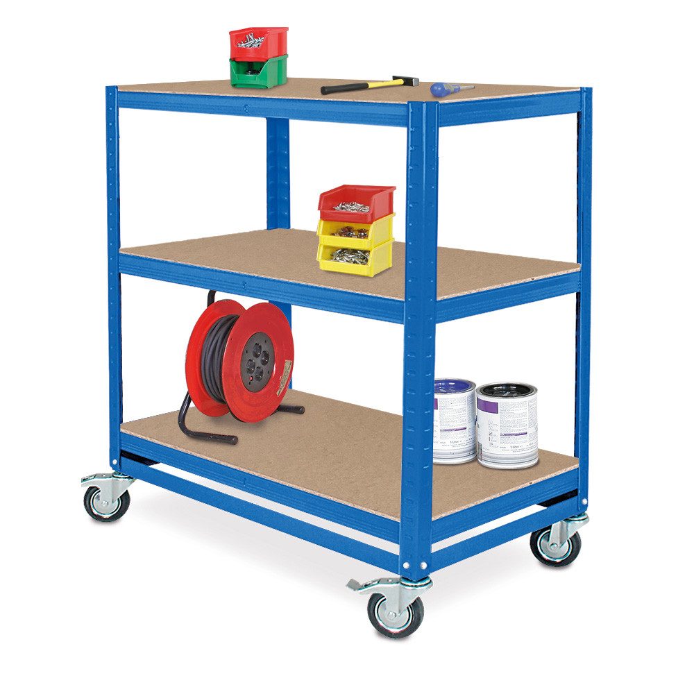 BRB-Lagertechnik Regaltransportwagen Kommissionierwagen mit 3 Ebenen, BxTxH 900x500x1030 mm, Praktischer Schwerlast-Regalwagen