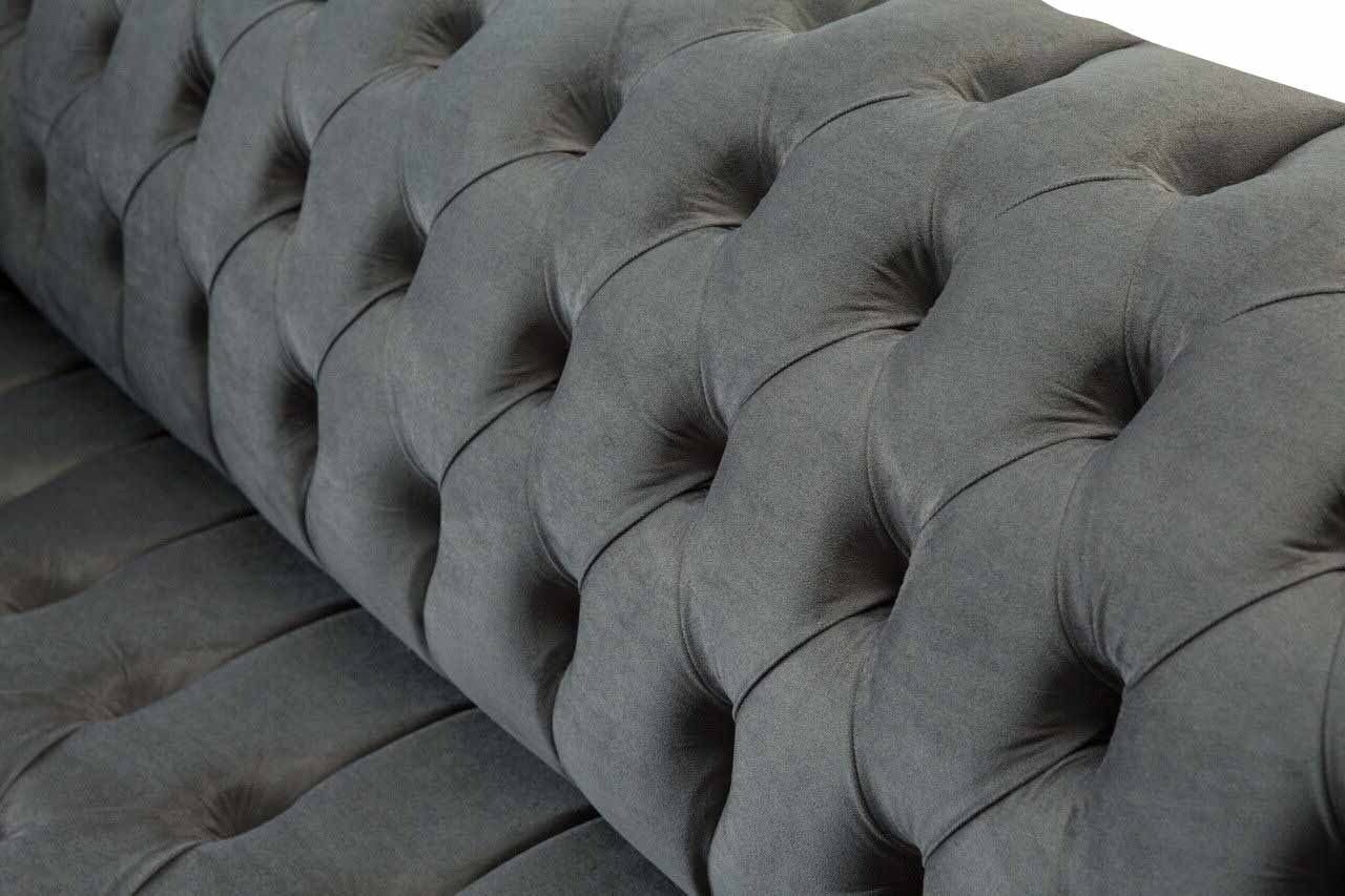 JVmoebel Sofa Englische Chesterfield Sofa Couch Dreisitz Möbel Grau, In Made Büro 230cm Europe Samt