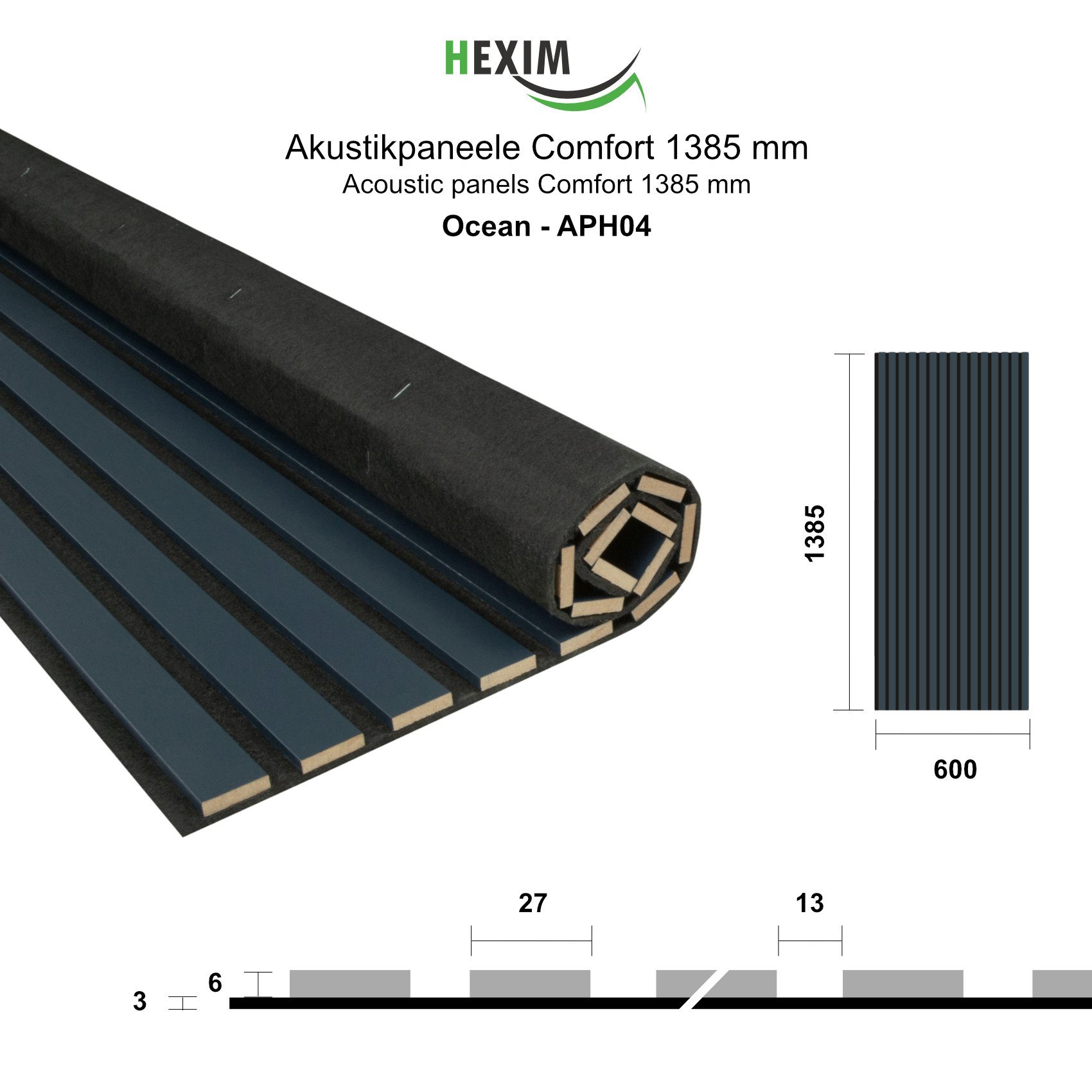 Hexim Wanddekoobjekt APH04 (Akustikpaneele 138,5x60cm Holz Comfort - flexible Holzpaneele Platten Lamellenwand MDF Wandpaneele Lamellenverkleidung Wandverkleidung schalldämmend 0.83m² Ocean)