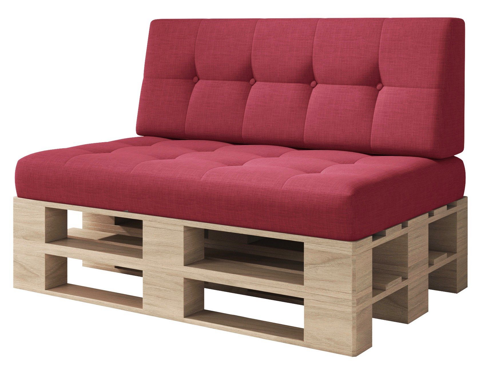 sunnypillow Palettenkissen Palettenkissen VERONA 2er palettenmöbel Set, palettencouch Rot polsterauflage