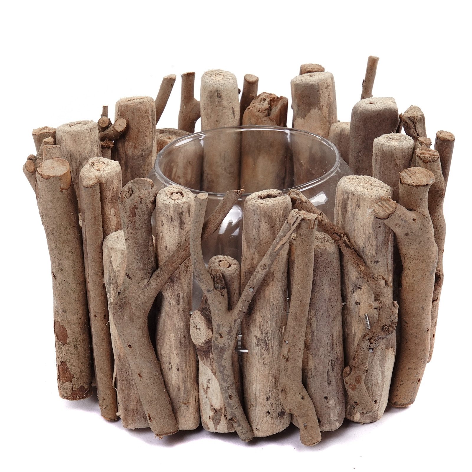 CREEDWOOD Windlicht RUNDE TREIBHOLZ WINDLICHT "HANA", mit Glas, Natur günstig online kaufen