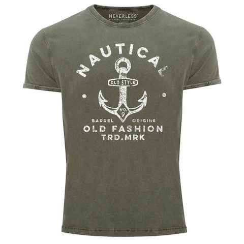 Neverless Print-Shirt Herren Vintage Shirt Anker Motiv Nautical Old Fashion Printshirt Used Look Slim Fit Neverless® mit Print