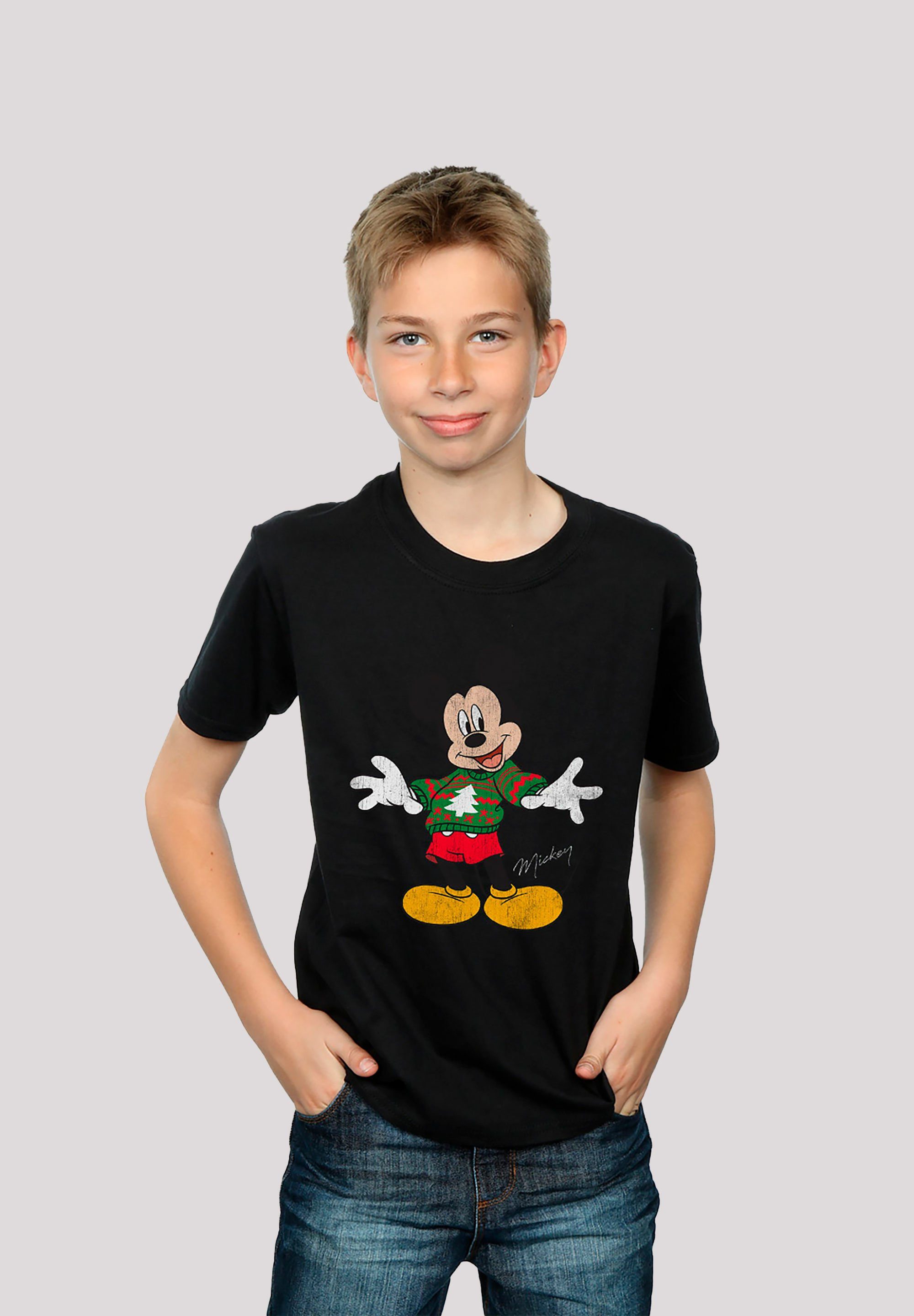 hohem Print, F4NT4STIC mit T-Shirt Baumwollstoff Tragekomfort Maus Disney Weihnachten Micky Sehr weicher