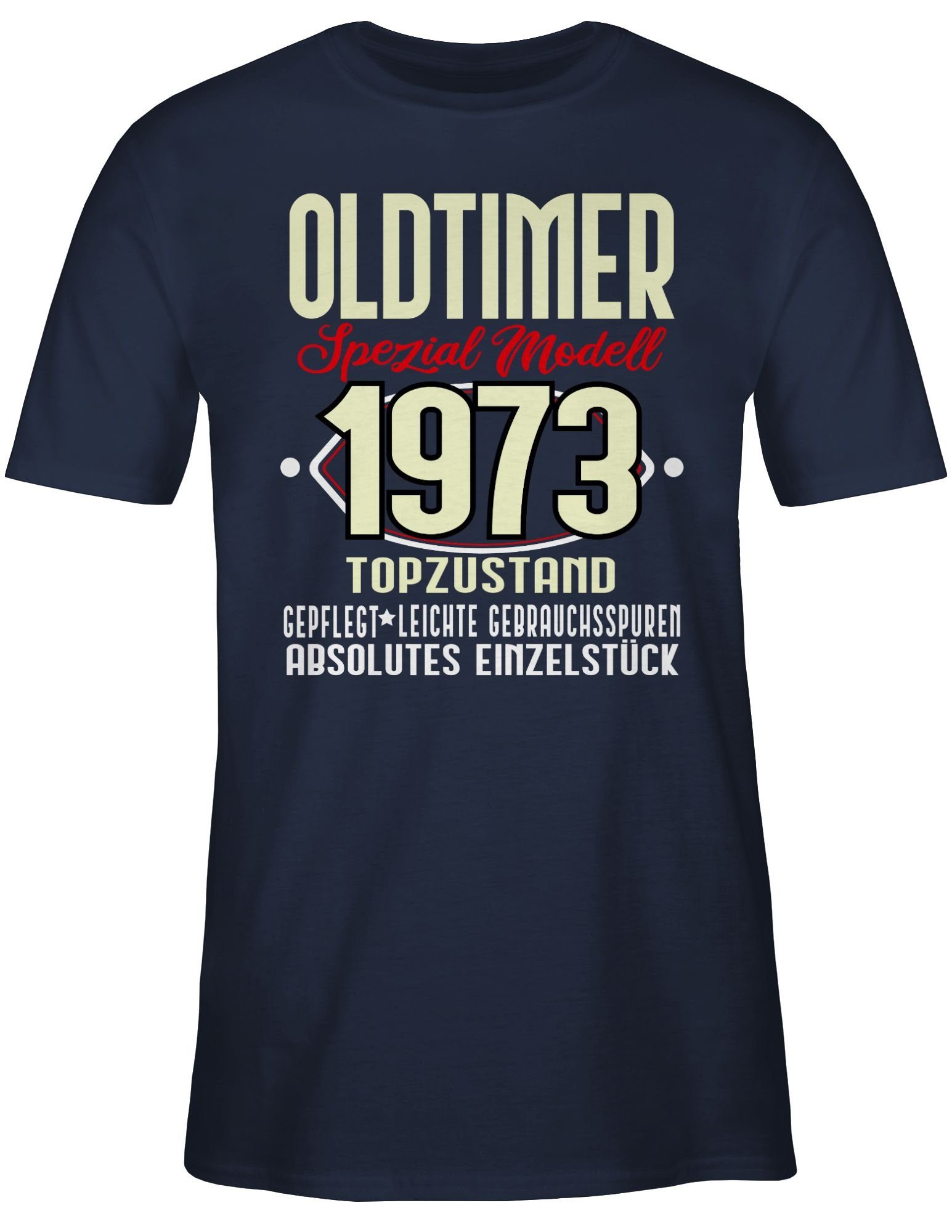 02 Blau Oldtimer Fünfzigster 50. Spezial Shirtracer Modell Geburtstag T-Shirt Navy 1973