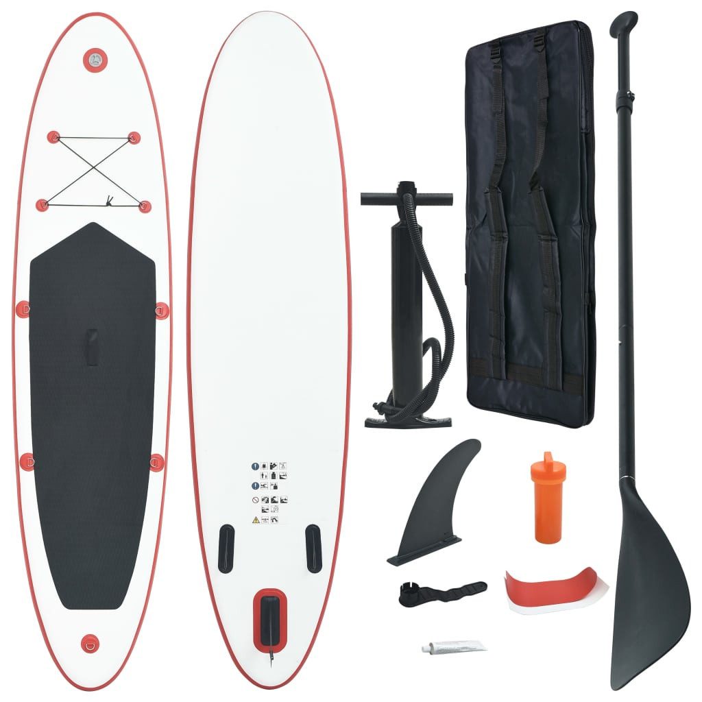 vidaXL SUP-Board 390 x 81 x 10 cm Stand Up Paddle Surfboard SUP Aufblasbar Rot und Weiß