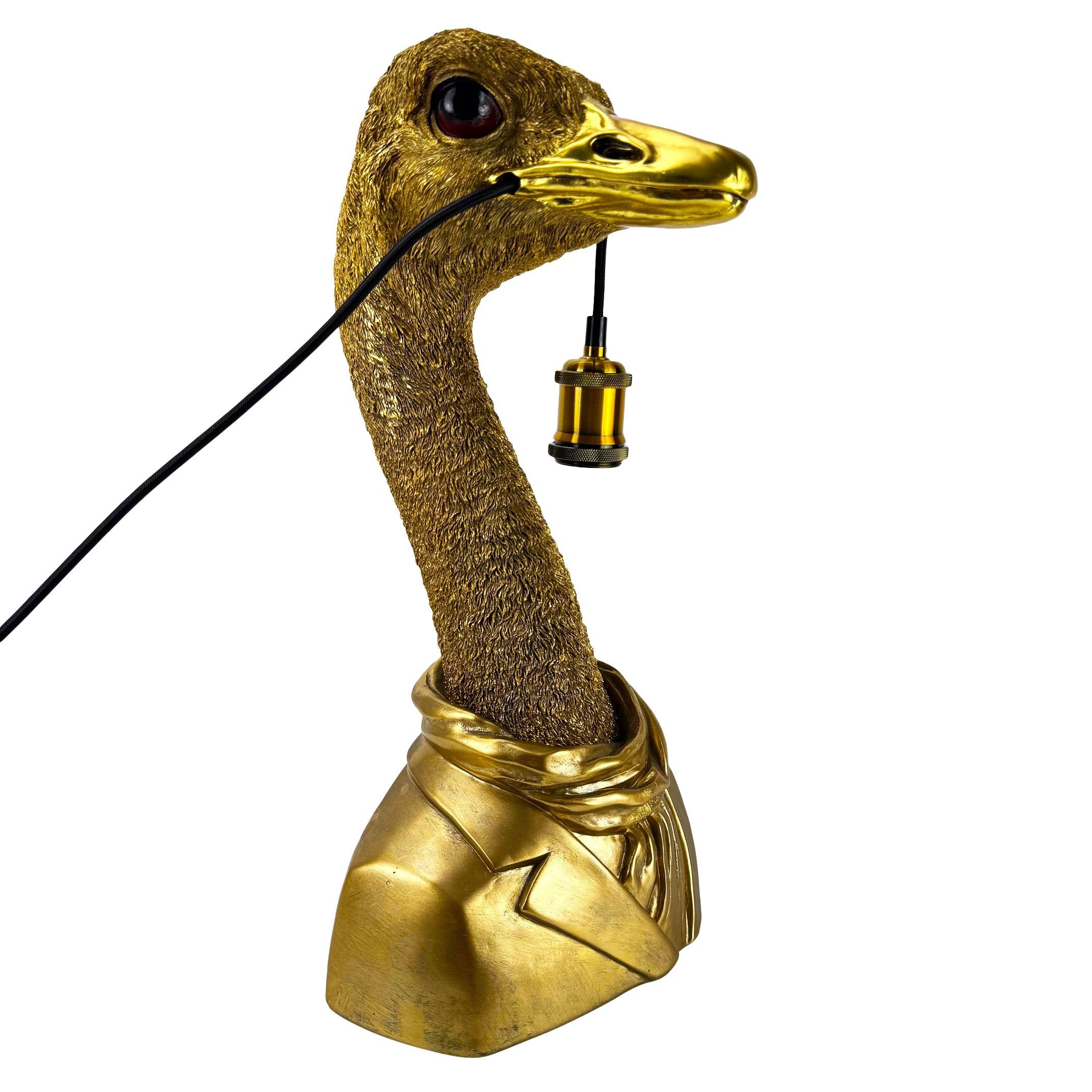 Online-Fuchs Tischleuchte - imposante goldene Dekolampe Strauß für Wohnzimmer - Deko afrikanisch, E27 Glühbirne wechselbar, indirekte Beleuchtung, auch als Nachttisch geeignet - 48 cm groß