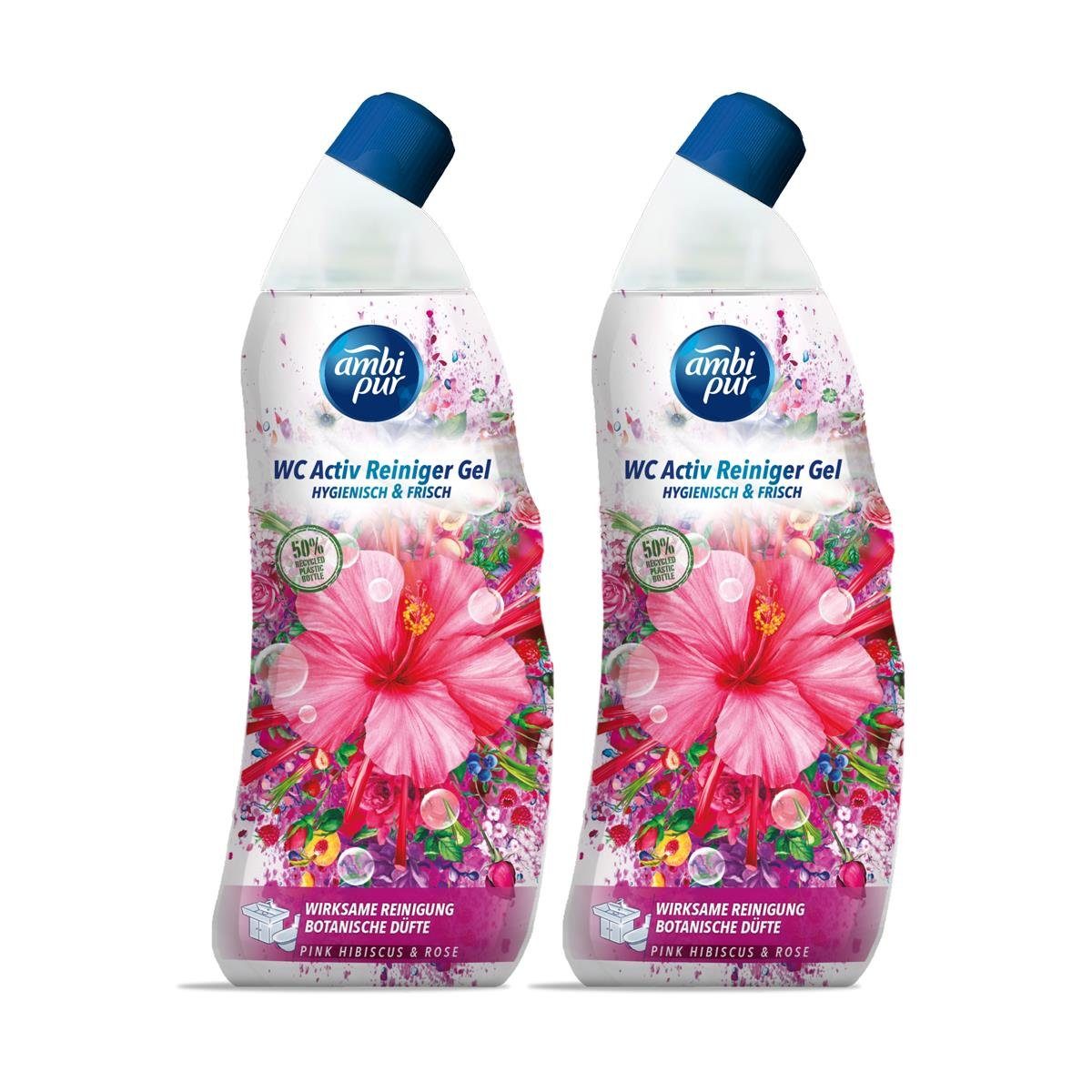 Ambi Pur WC Aktiv Reiniger Gel Pink Hibiskus & Rose 750ml (2er Pack) WC-Reiniger