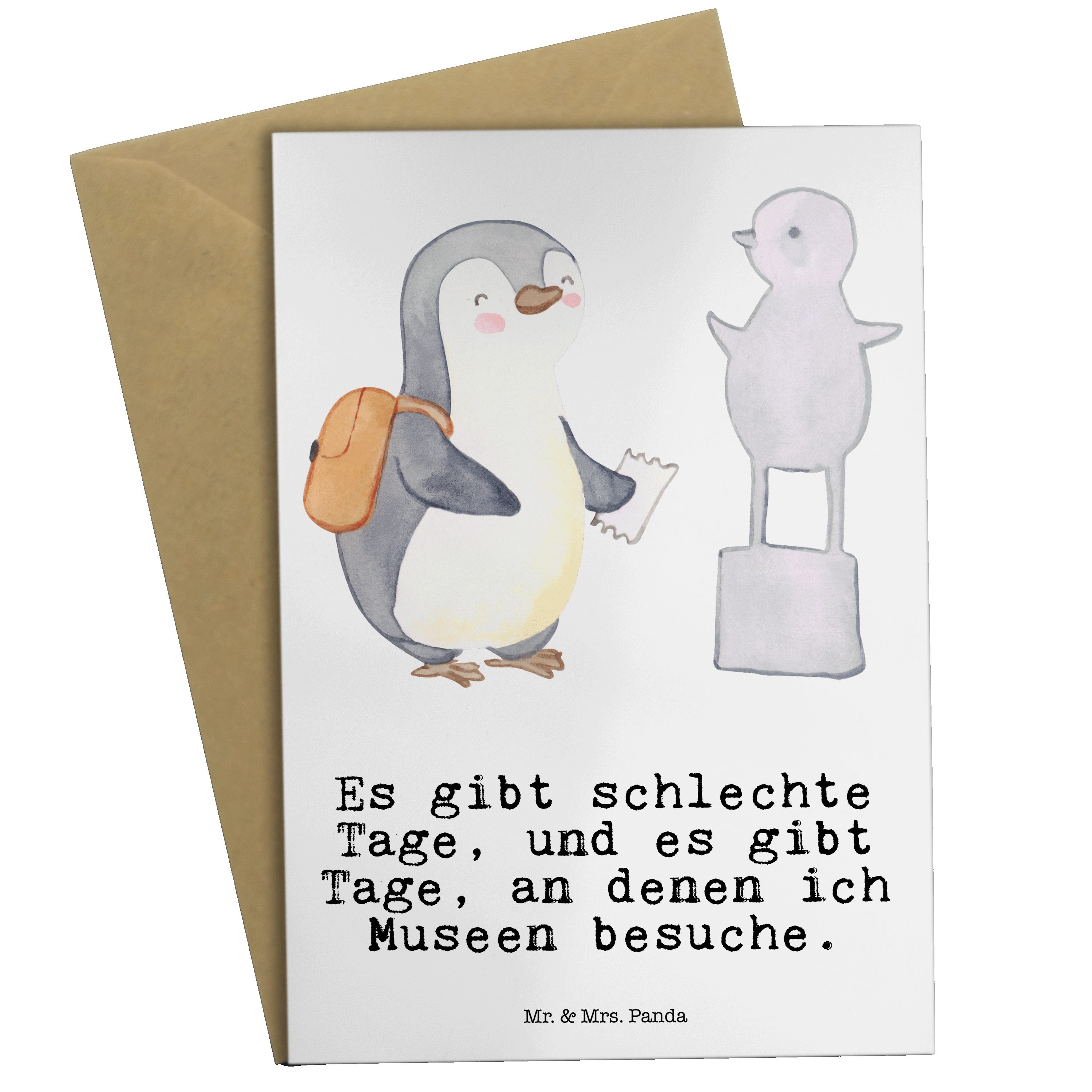 Mr. & Mrs. Panda Grußkarte Pinguin Museum besuchen Tage - Weiß - Geschenk, Hochzeitskarte, Schen