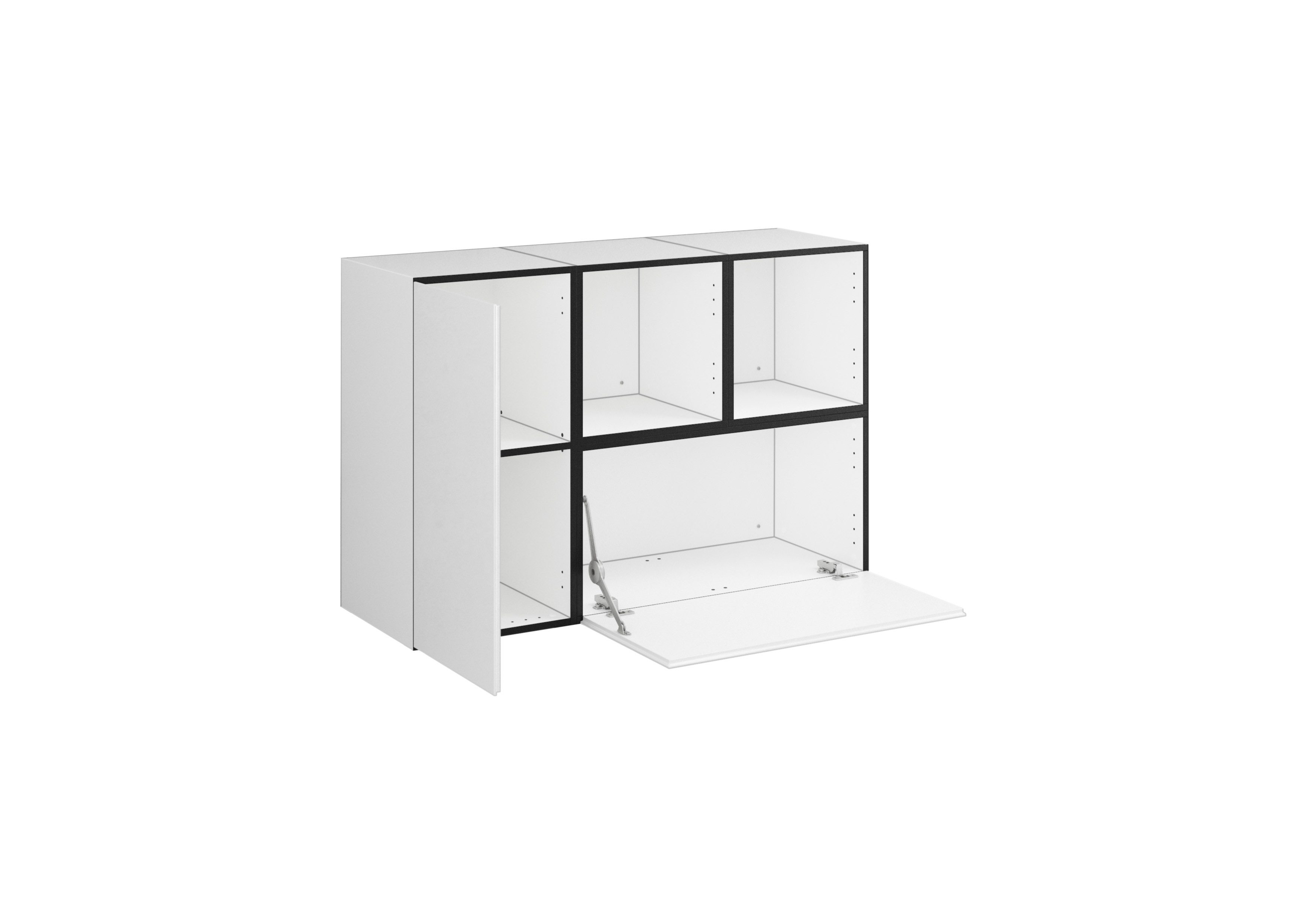 BMG Möbel Sideboard Modul+ (Kommoden Sideboard Set, 2x offenes Regal, 1x Schrank mit Tür & 1x Schrank mit Klappenfunktion), individuell kombinierbar, hängend oder stehend, Soft-Close