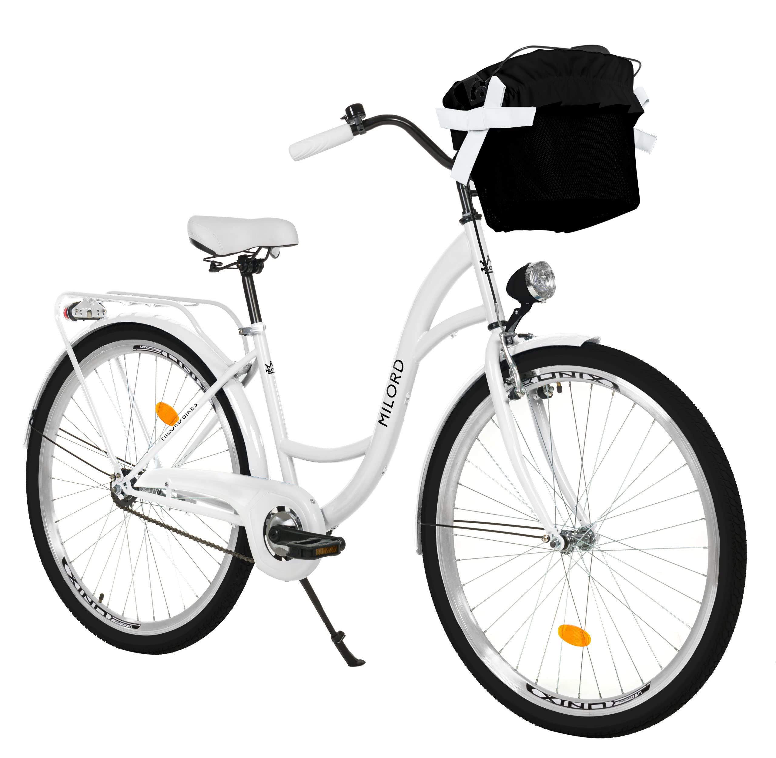 Milord Cityrad Milord City Fahrrad Korb Damenfahrrad, 28/26 Zoll, Weiß, 1-Gang, 1 Gang, (Fahrradständer, Gepäckträger, Klingel, Korb, Kotflügel)