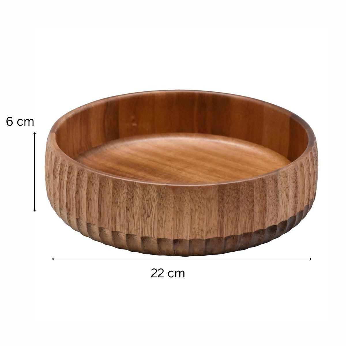 Bricard Servierschüssel Massivholz-Salatschüssel mit 3D-Rillenprofil Holz Natur, Ø 22 cm, Akazienholz