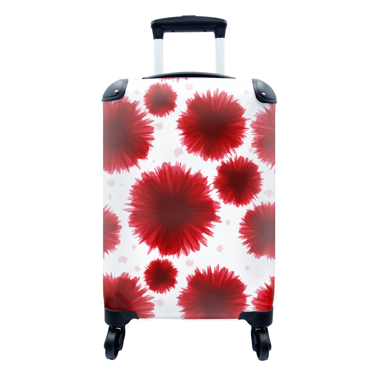 MuchoWow Handgepäckkoffer Aquarellfarbe - Rot - Blumen, 4 Rollen, Reisetasche mit rollen, Handgepäck für Ferien, Trolley, Reisekoffer