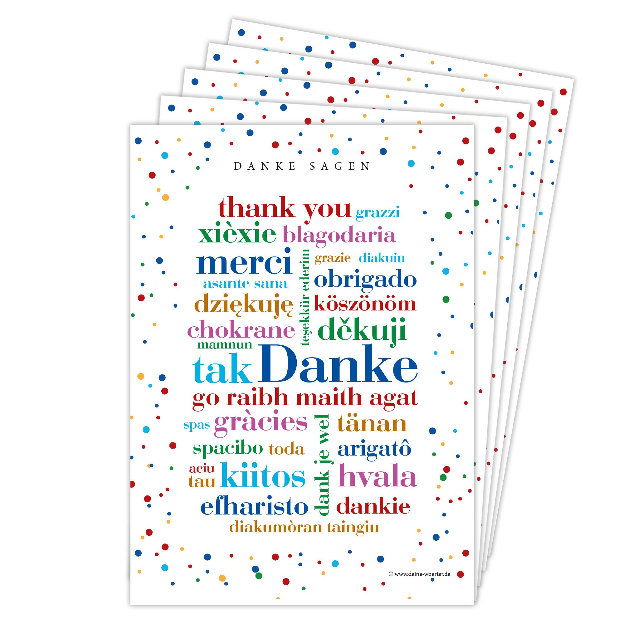 Deine Wörter Grußkarten Danke Fremdsprachen Postkartenset, 5 Karten, DIN A6, Geschenk