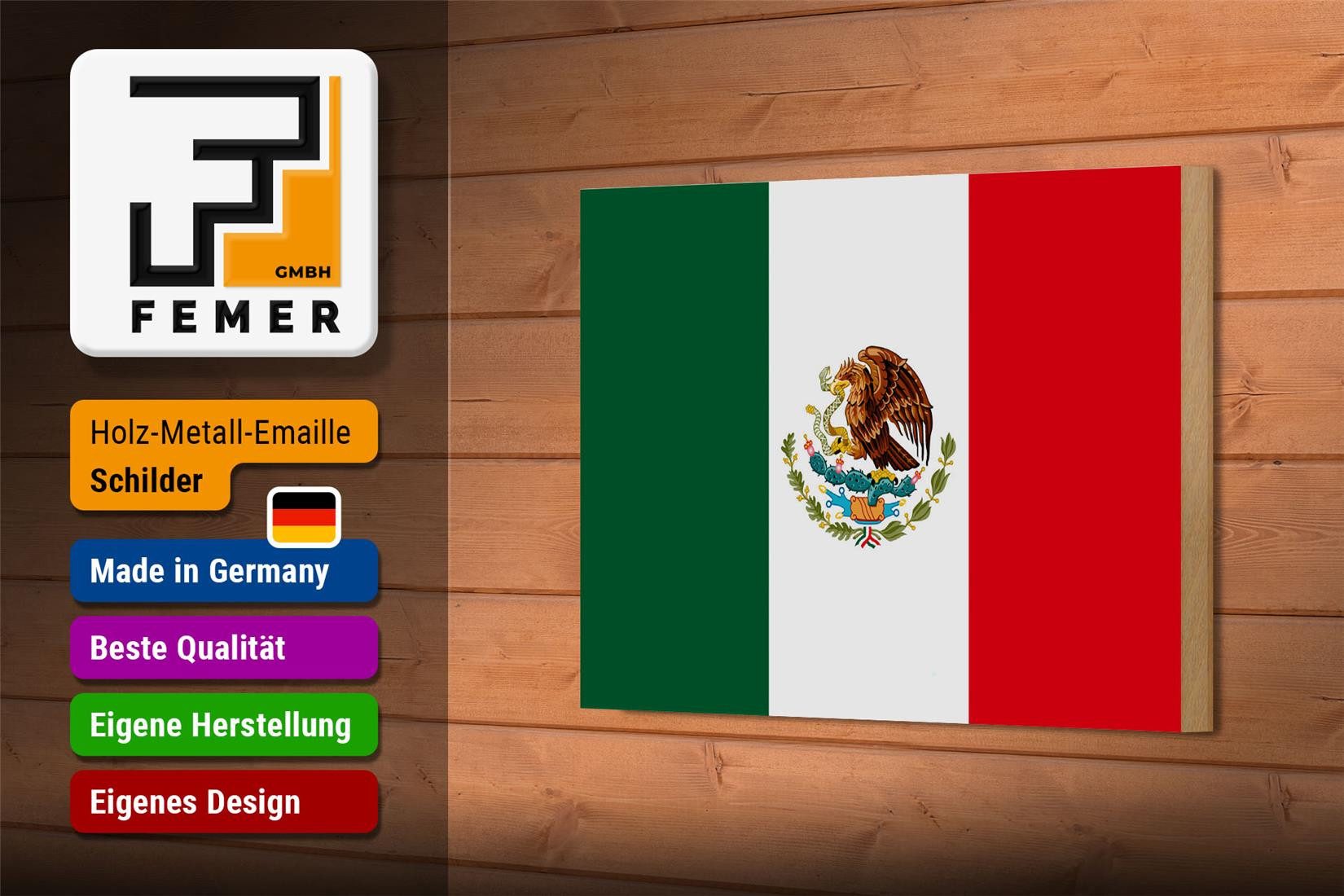 Femer GmbH Holzbild Flagge Mexikos 18x12 cm Flag of Mexico, Flaggen (1 St), Glatte Holzfaserplatte (MDF), vorn beschichtet