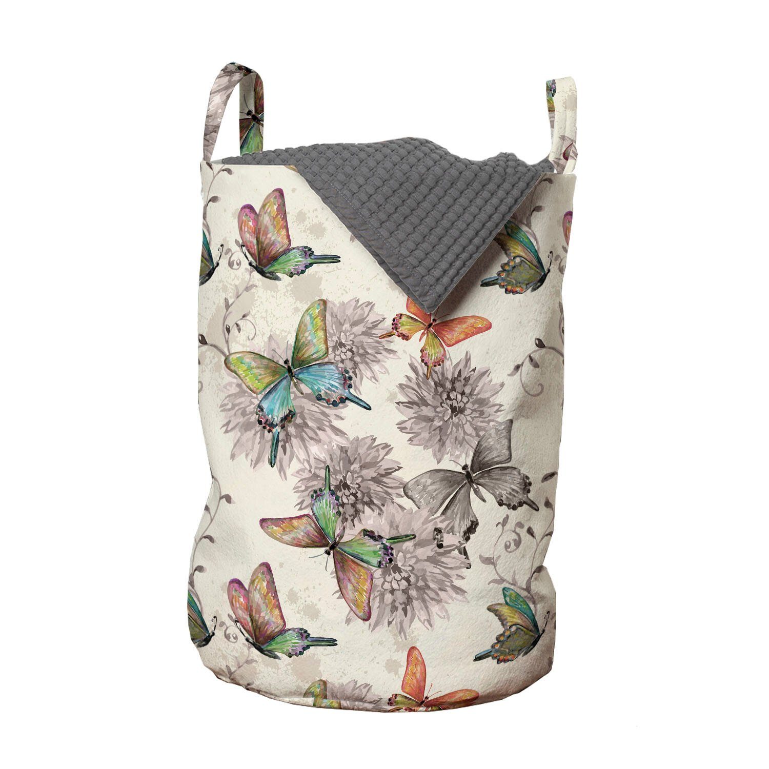 Abakuhaus Wäschesäckchen Wäschekorb mit Griffen Kordelzugverschluss für Waschsalons, Schmetterling Weiche farbige Tiere