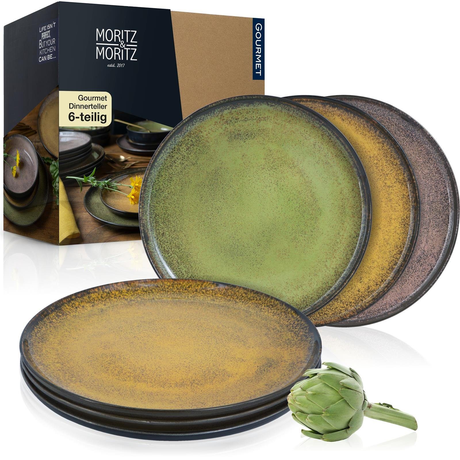 Moritz & Moritz Сервірування столу VIDA Dinnerteller Vintage (6-tlg), 6 Personen, Porzellan, Speiseteller Geschirrset für 6 Personen