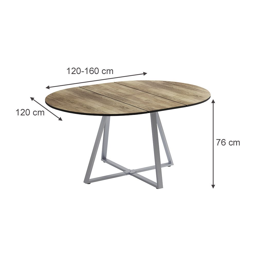 Vicco Esstisch Loyd, Eiche rustikal/Grau, 120 x 120 cm ausziehbar (1-St)