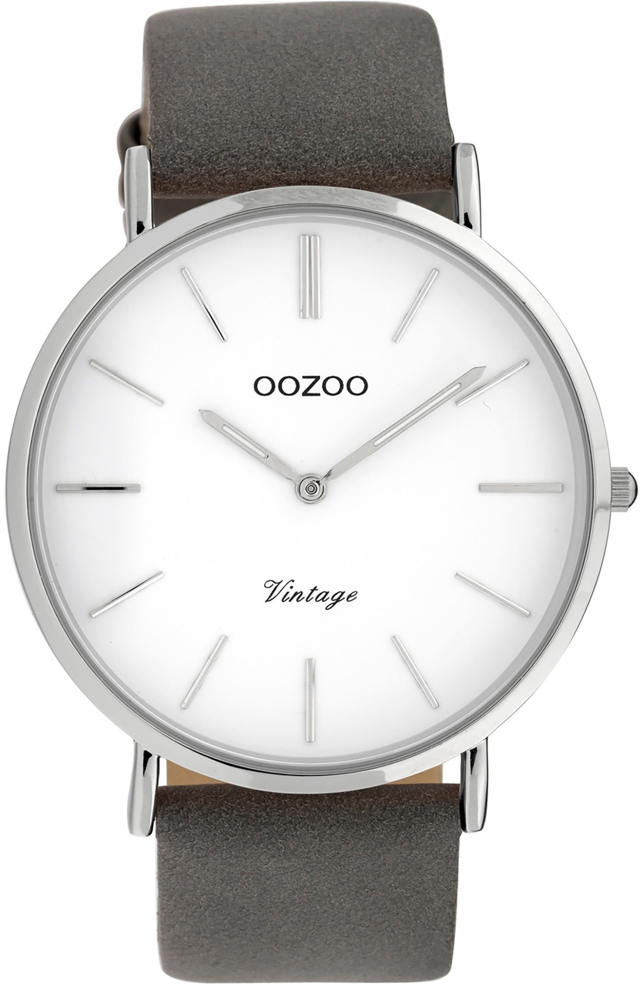 OOZOO Quarzuhr Oozoo Damen (ca. 40mm) Fashion-Style Damenuhr Armbanduhr Lederarmband, grau Analog, groß rund
