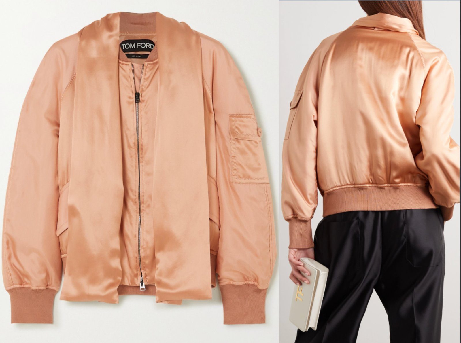 Tom Ford Bomberjacke TOM FORD Draped Silk Satin Bomber Jacket Jacke Blouson Detachable Scar