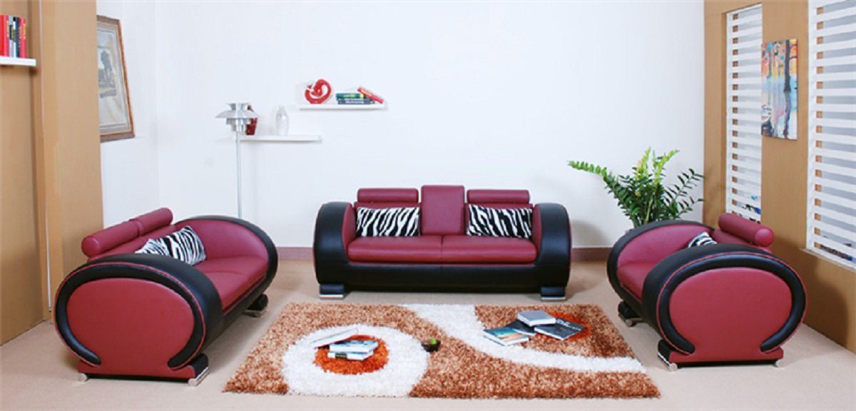 Sofa Leder Set JVmoebel in Sofas, Sitzer Couchen Polster Rot/Schwarz Sofagarnitur 311 Europe Design Sofa Made
