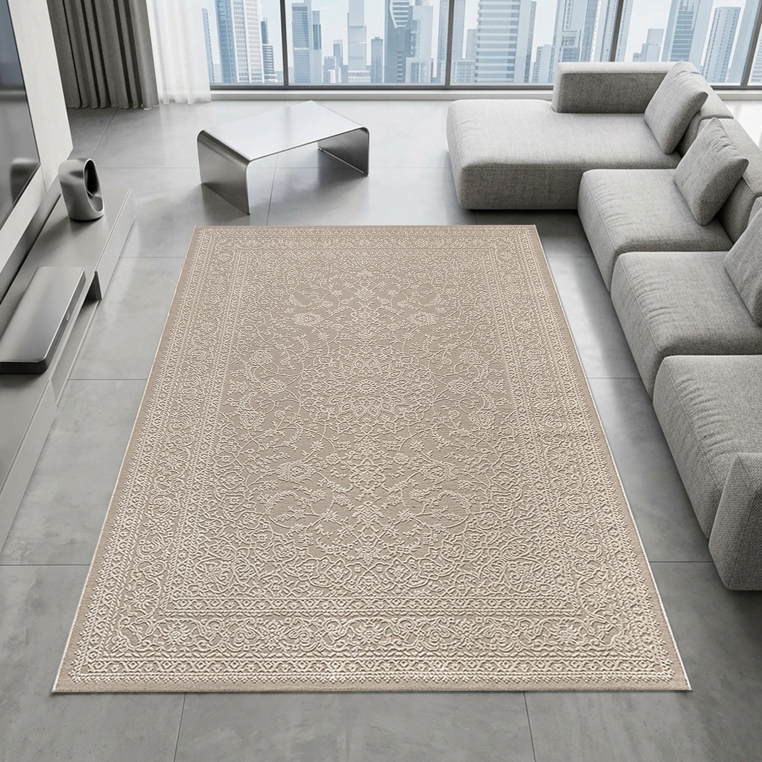 Carpetia Teppich Recycling Hoch-Tief-Design, rechteckig, Höhe: 12 mm, pflegeleicht, Saugroboter-geeignet, für Fußbodenheizung geeignet