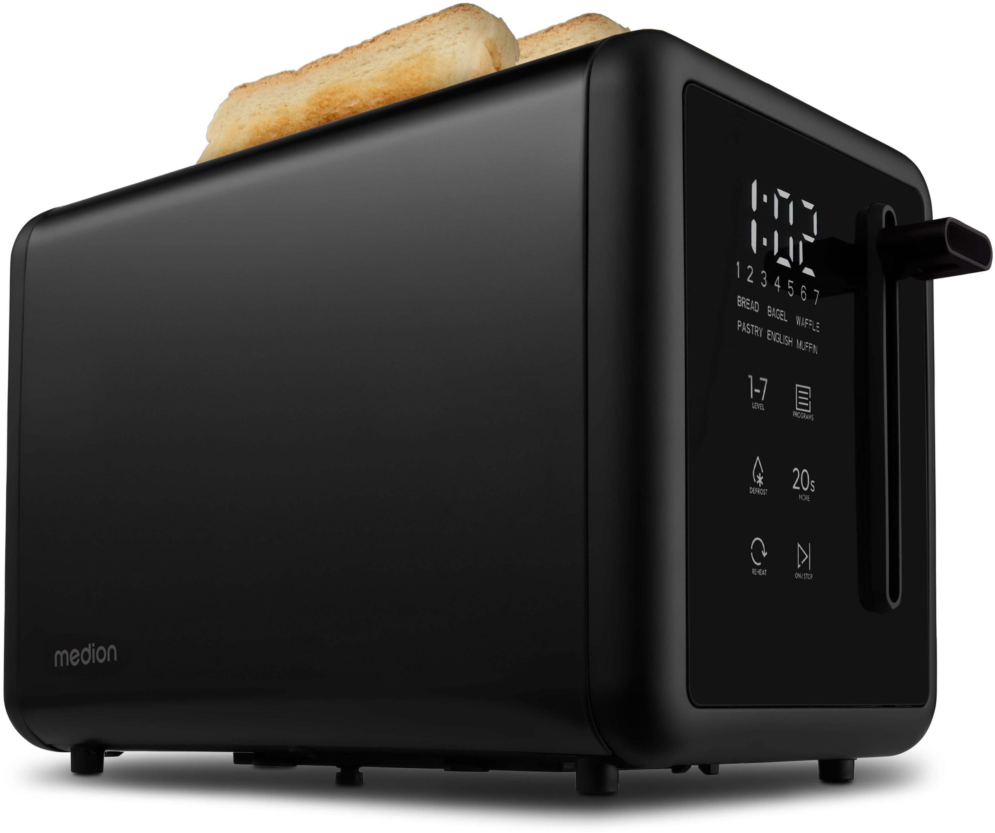 Medion® Toaster MD12102, 2 Toastschlitze, 2 Schlitze, für 2 Scheiben, 850 W, abnehmbarer Brötchenaufsatz