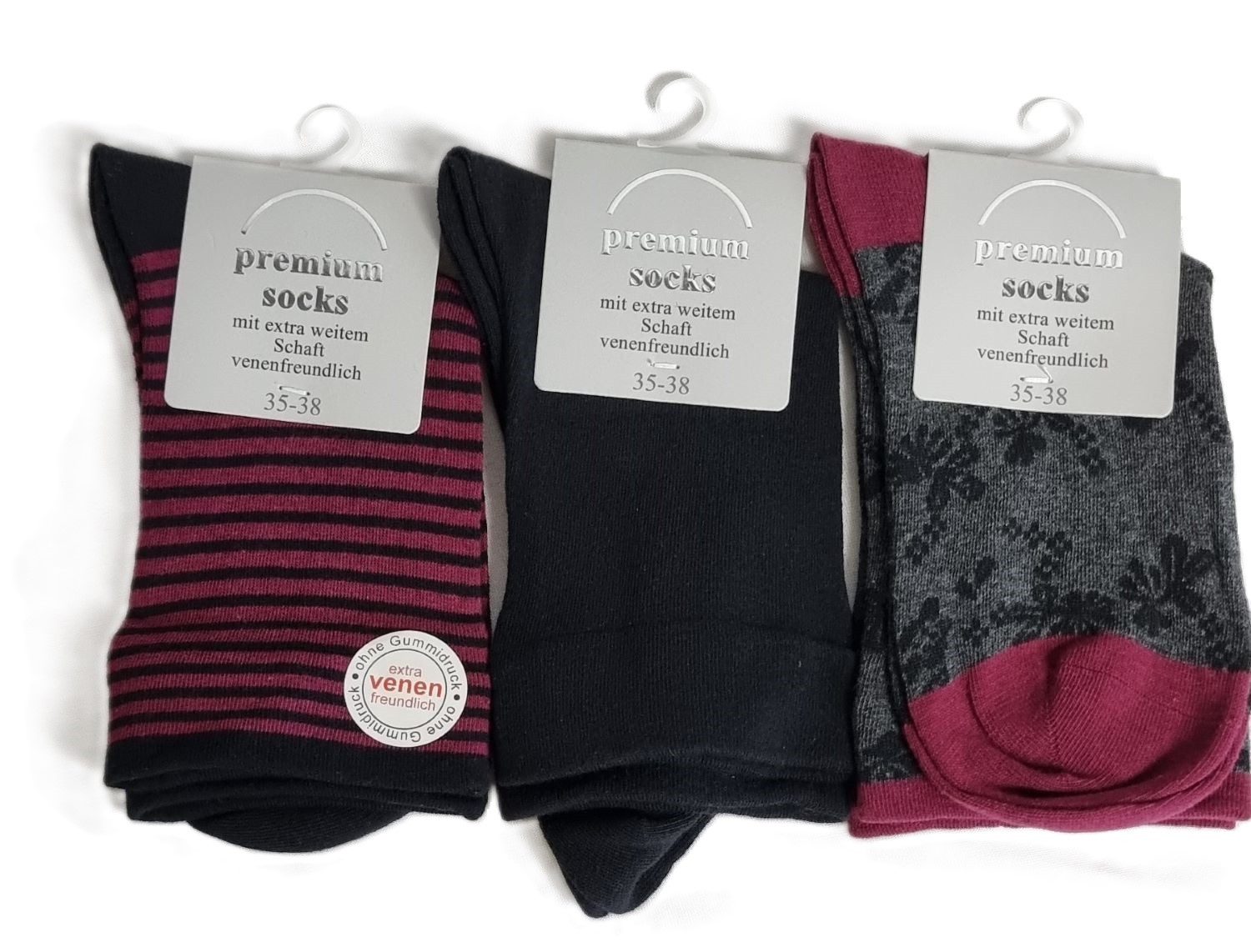 Toker Collection® Gesundheitssocken Damen Socken mit extra weitem Schaft,venenfreundlich, 3er Pack (Packung, 3er Pack) atmungsaktiv