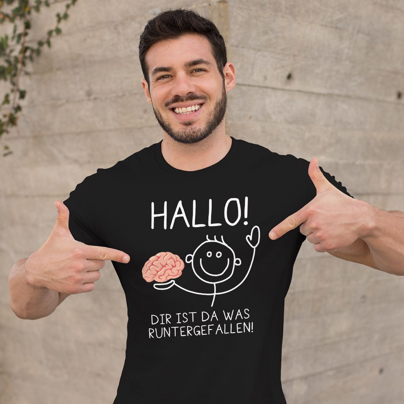 MoonWorks Print-Shirt Herren T-Shirt Hallo Dir ist da was runtergefallen Gehirn Witz Meme mit Print – Bild 3 von 5