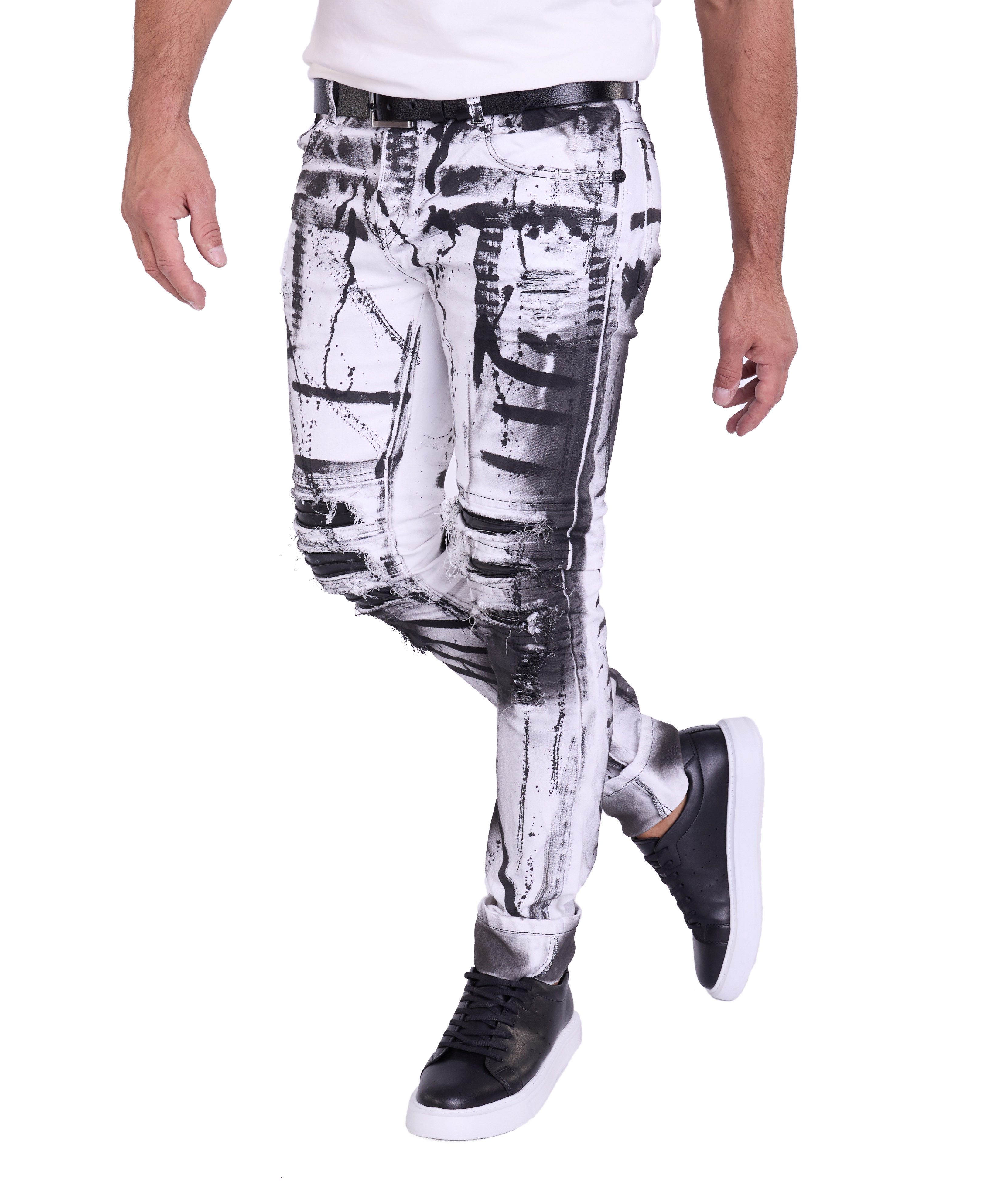 KINGZ Slim-fit-Jeans Herren Designer Jeans Slim-Fit mit Batik Waschung