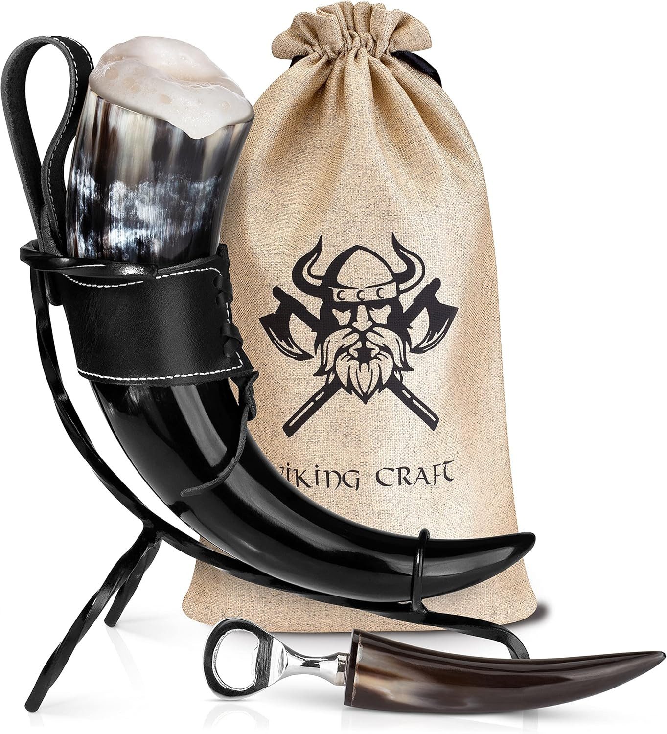 Bierkrug Trinkhorn Wikinger ca. 450ml - Extra Großes 5-teiliges Horn Set
