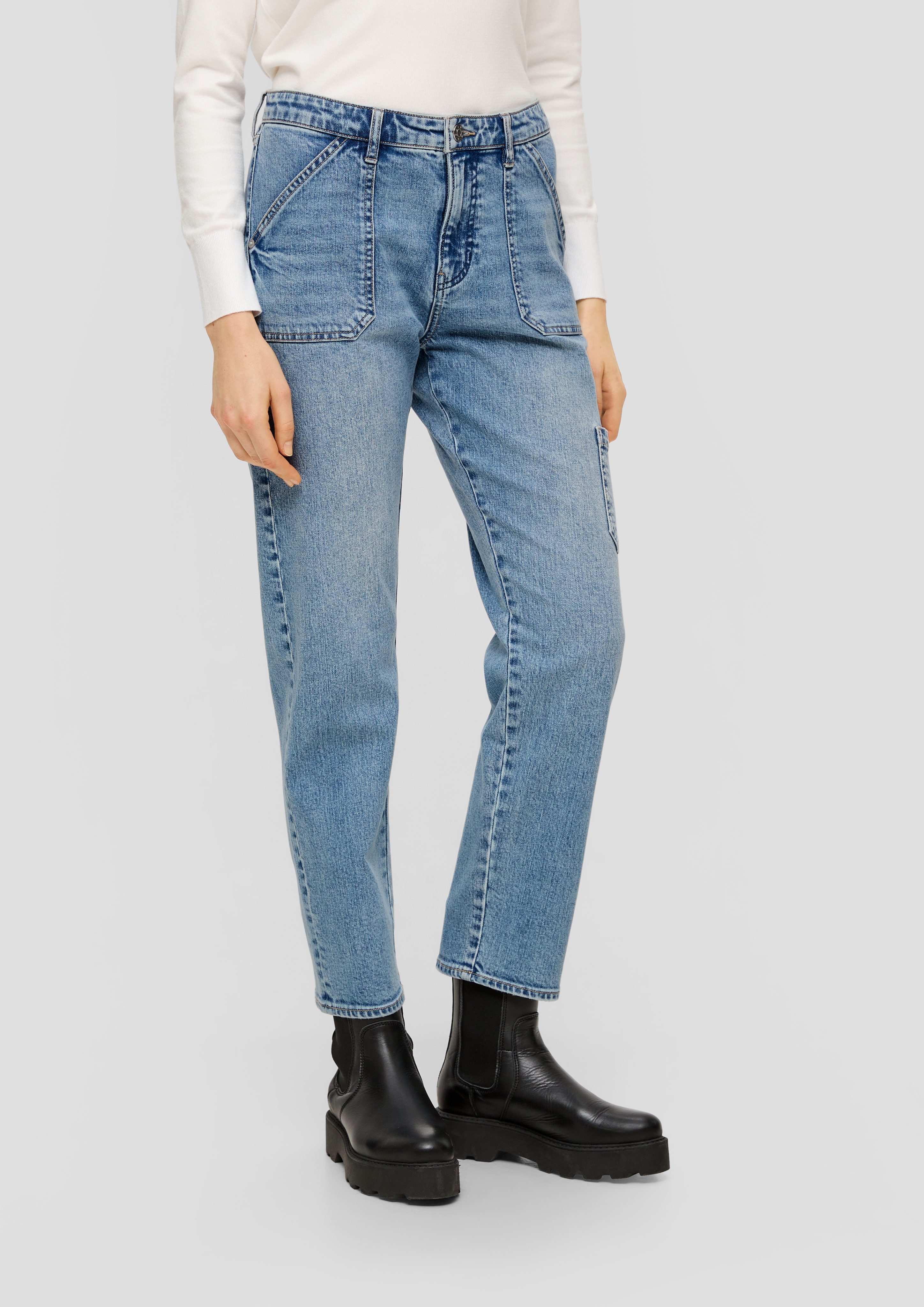 s.Oliver 7/8-Jeans Label-Patch, Jeans / Slim / Mid Relaxed Straight / Boyfriend Waschung Leg Rise Ankle Fit