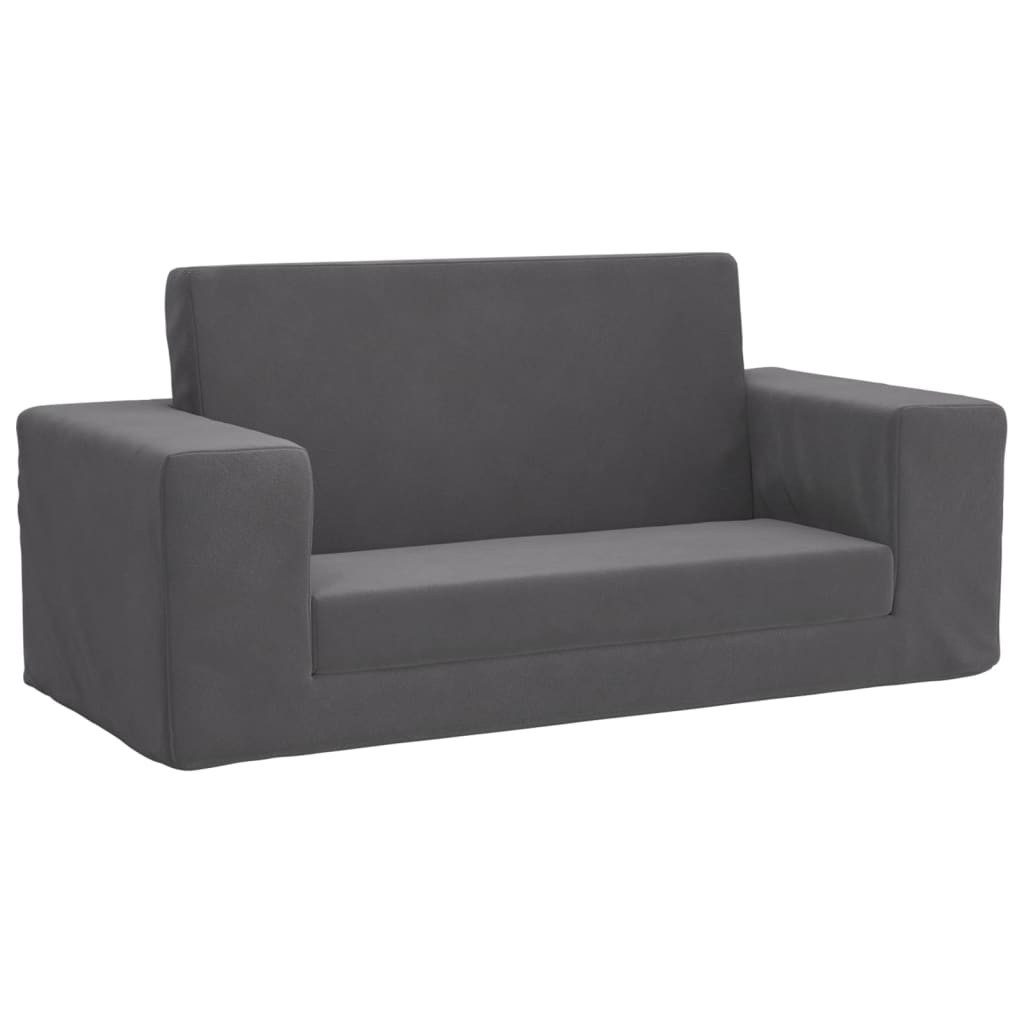 vidaXL Kindersofa, Kinder Schlafsofa 2-Sitzer Anthrazit Weicher Plüsch