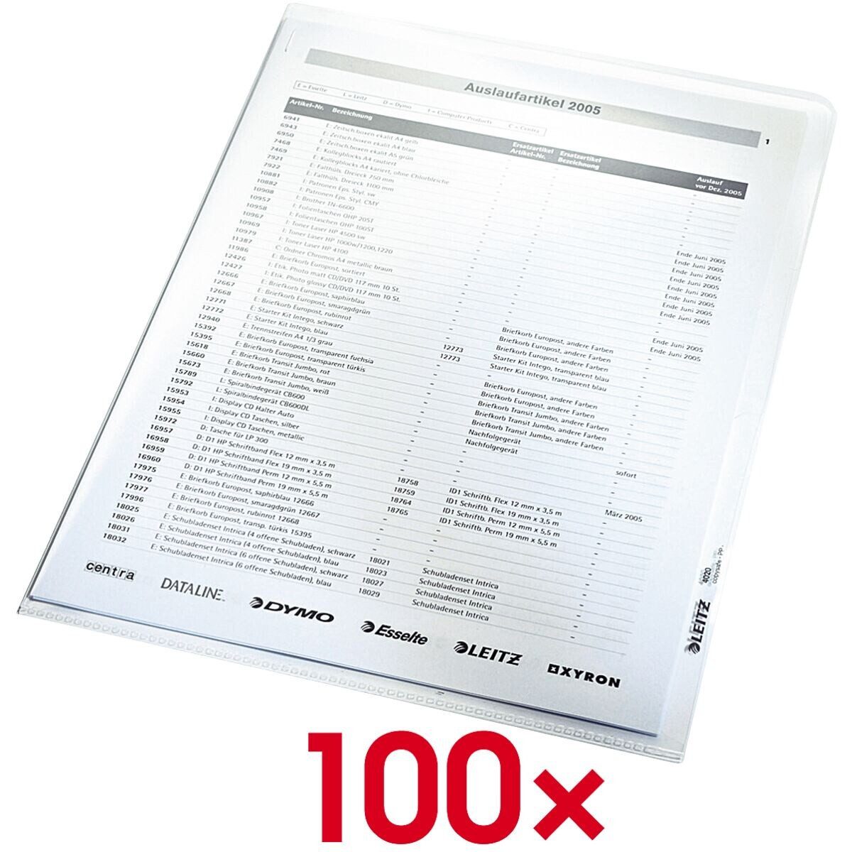 LEITZ Prospekthülle Extrastark 4020, 100 Stück, glasklar, Format A4, oben/rechts offen