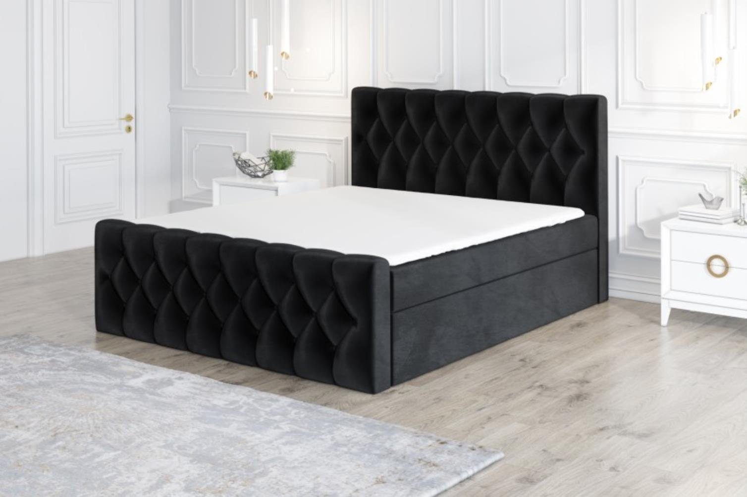 A&J MöbelLand GmbH Boxspringbett ARI mit 2 Bettkästen und Topper. Schwarz 20