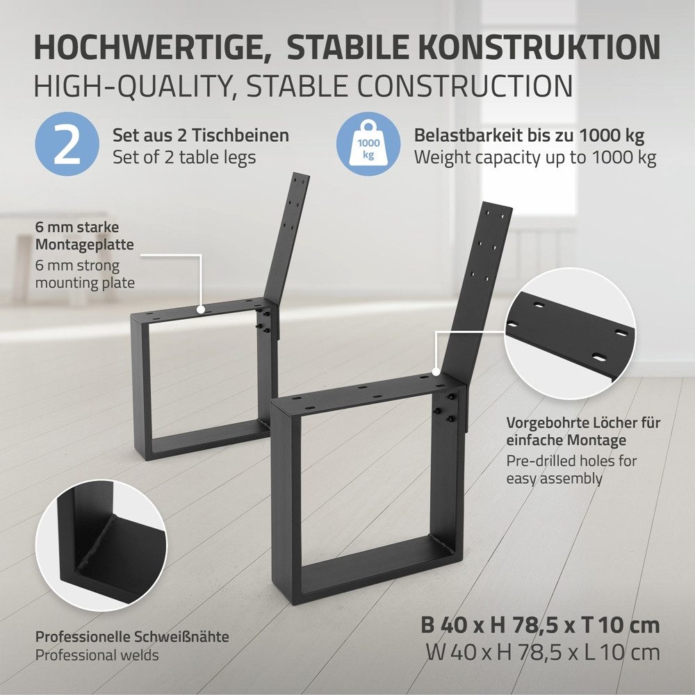 ML-DESIGN Sitzbank Bankgestell 2 stück Bankbeine aus Stahl wetterfest mit Rückenlehne (2-St), Bankkufen 40x78 cm Schwarz für Außenbereich DIY Gartenbank