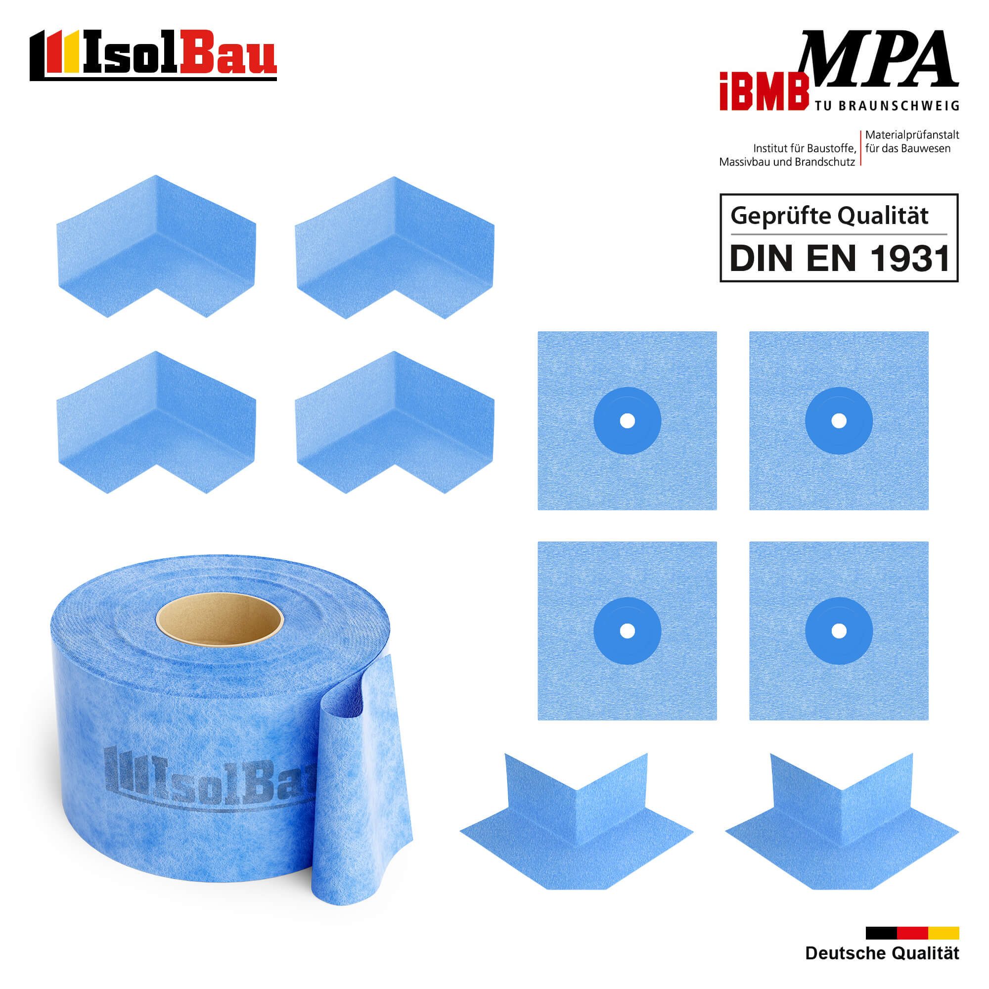 None Dichtband Isolbau 206B Bandset 50 m Dichtband Innenecken Wandmanschetten Toiletten Duschen Küchen Wasch- und Kellerräume Terrasse Balkone Sauna