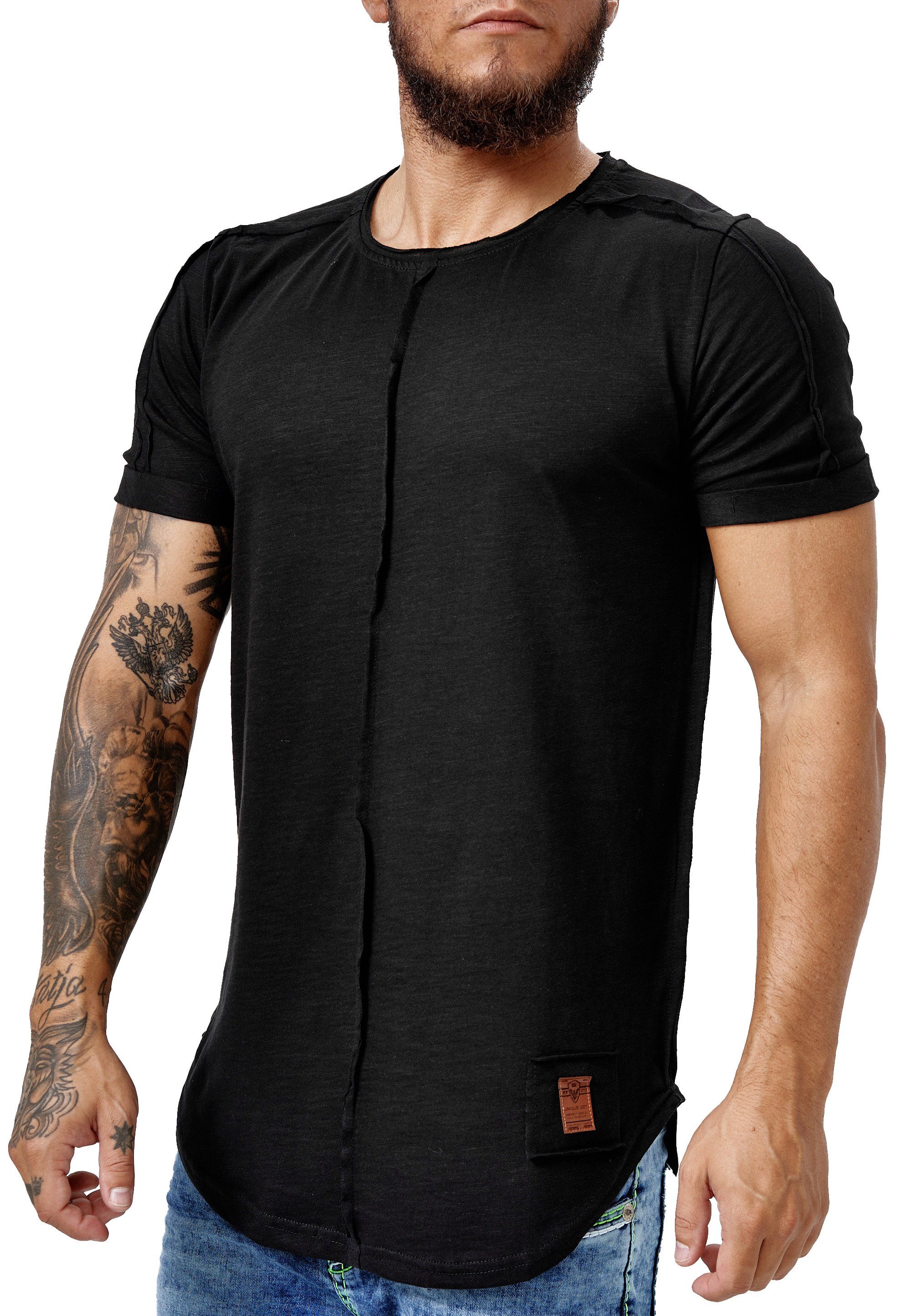 Tee, TS-3754C 1-tlg) OneRedox (Shirt Casual Schwarz Freizeit Fitness Polo Kurzarmshirt T-Shirt
