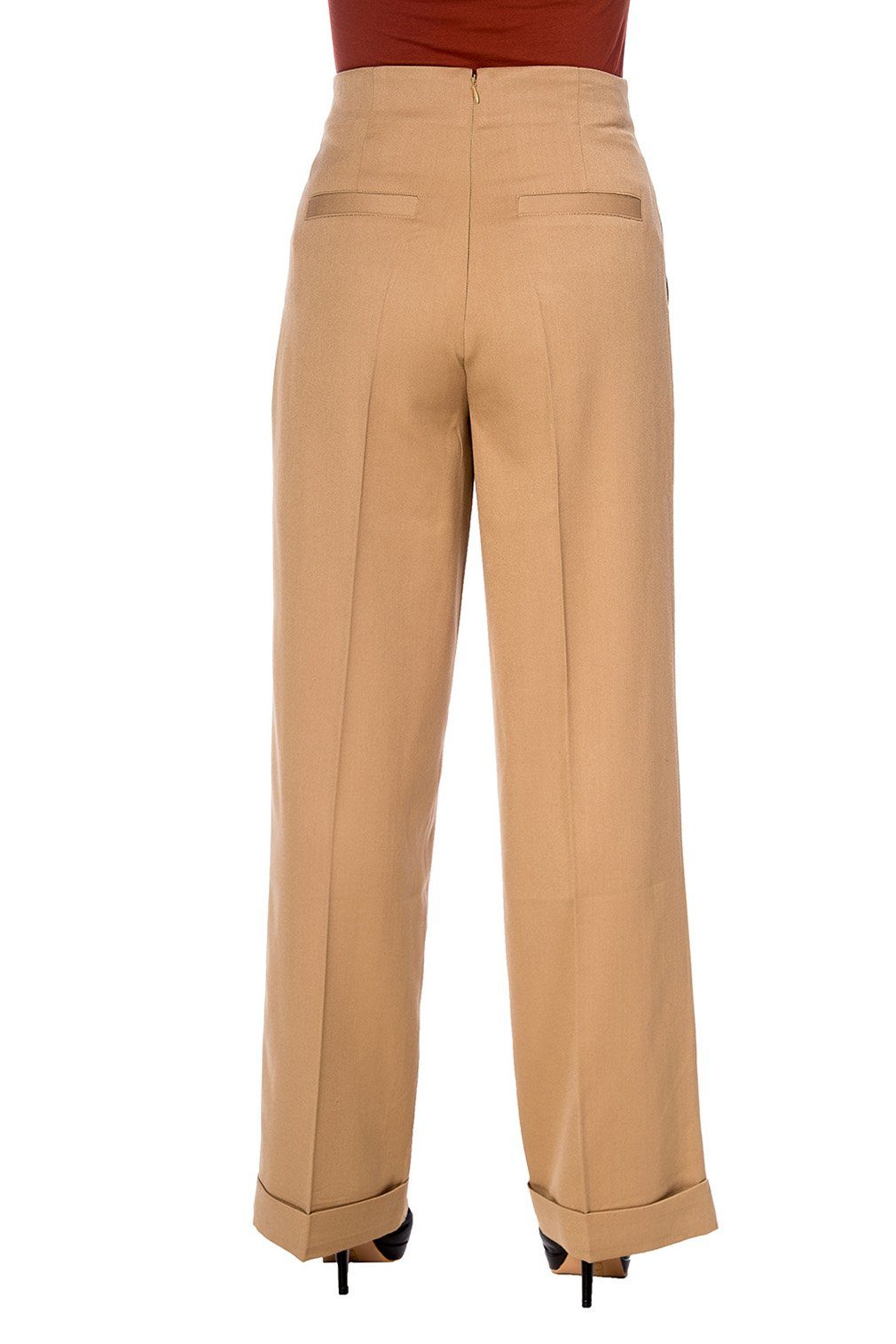 Banned Marlene-Hose Retro Adventures Ahead Tan Braun Vintage Trousers 40er Jahre Stil