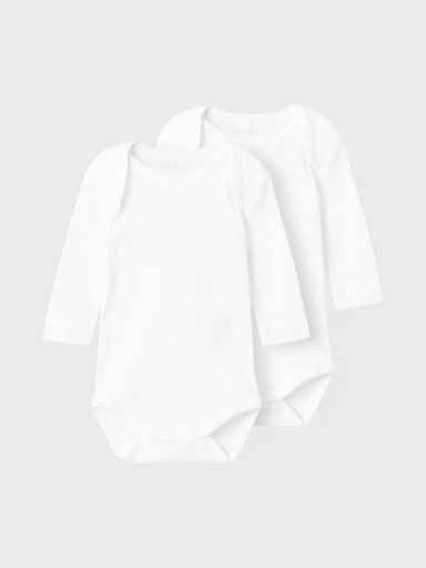 Name It Schlafanzug NBNBODY 2P LS SOLID WHITE NOOS (Set, 2 tlg)