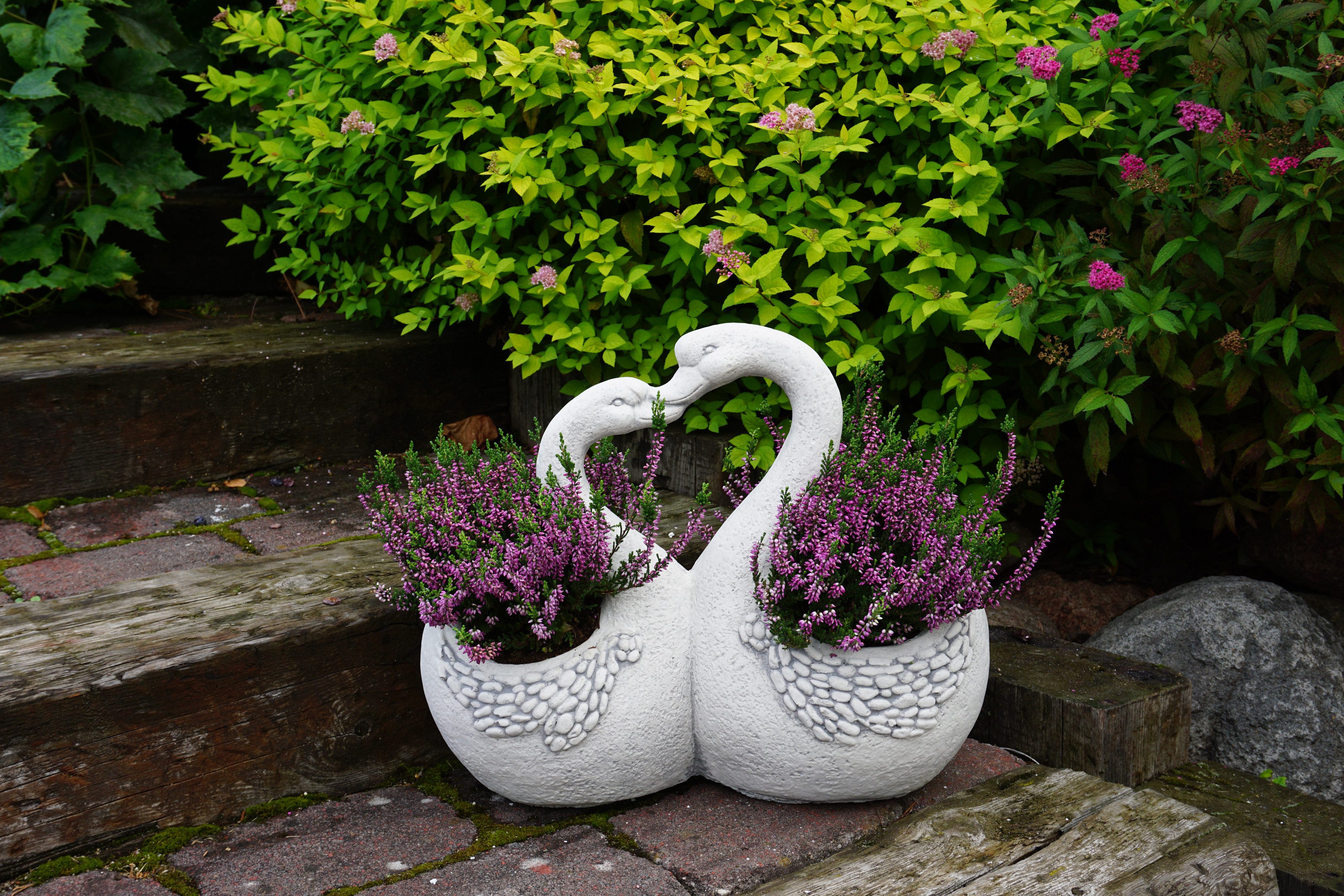 gartendekoparadies.de Pflanzschale Liebevolle Schwäne als Blumenampel Pflanzgefäß, H. 39 cm, 16 kg, Frostsicher