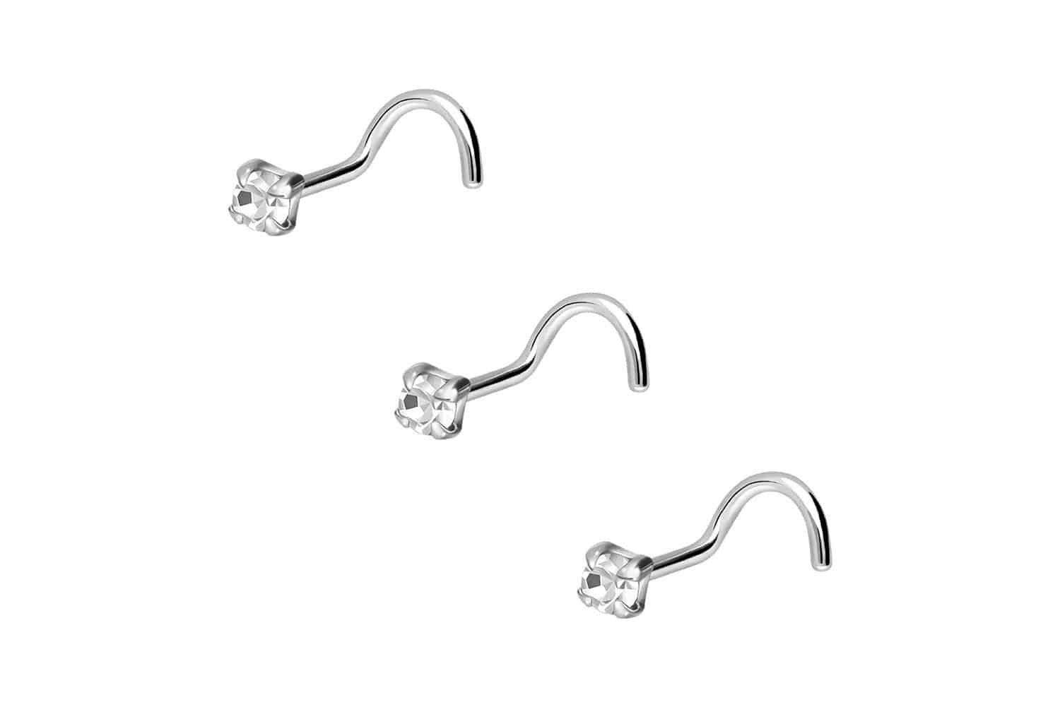 Nasenpiercing SET 925er Silber Nasenstecker Spirale EINGEFASSTER KRISTALL